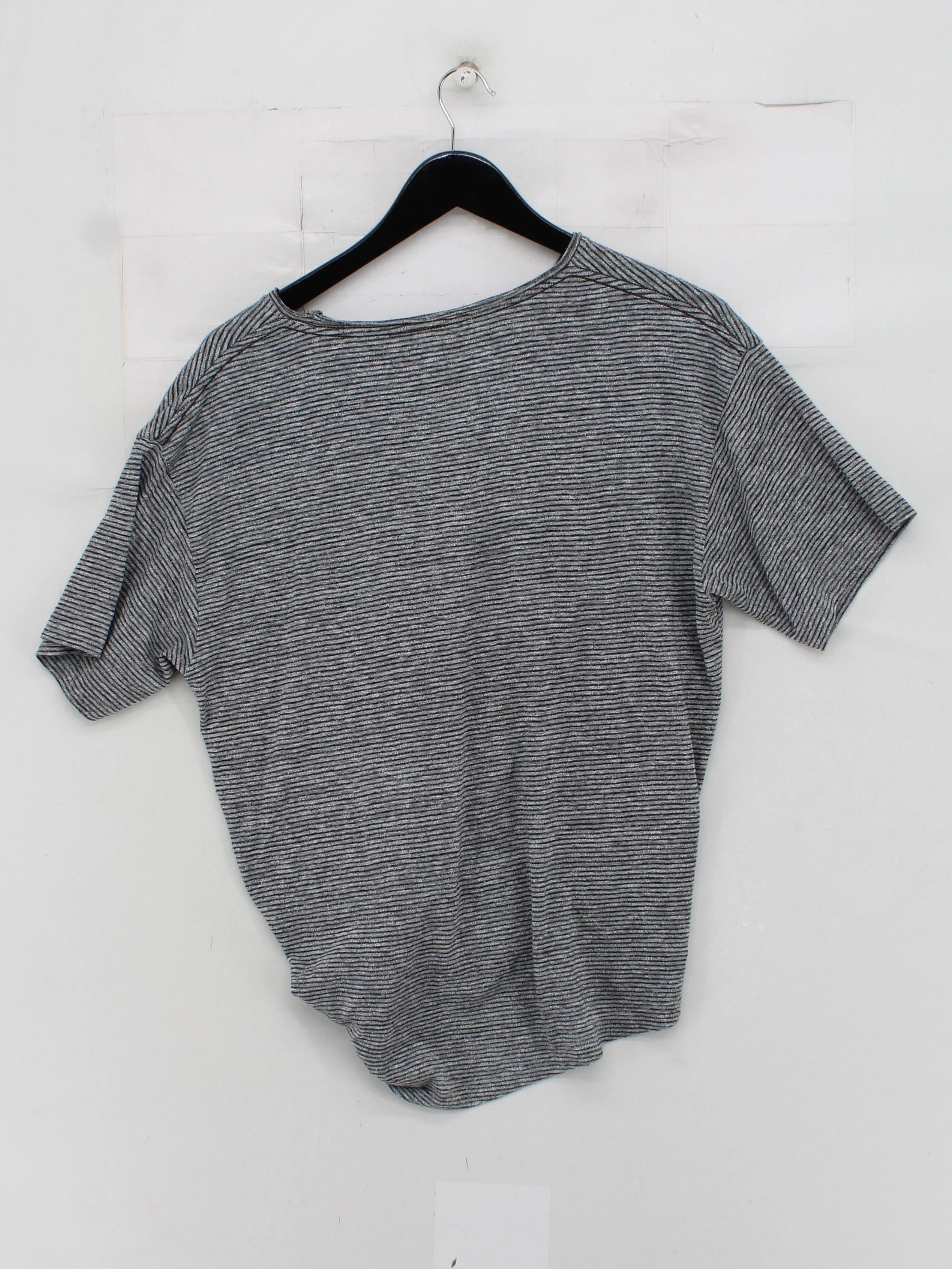 AllSaints Women's Top S Grey Striped 100% Other Short Sleeve Round Neck Basic - Image 2
