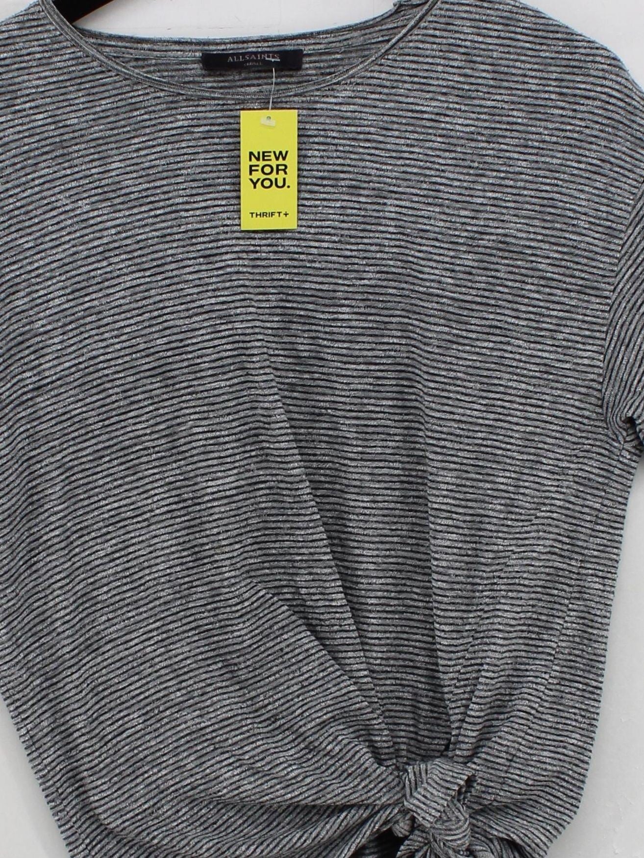 AllSaints Women's Top S Grey Striped 100% Other Short Sleeve Round Neck Basic - Image 3