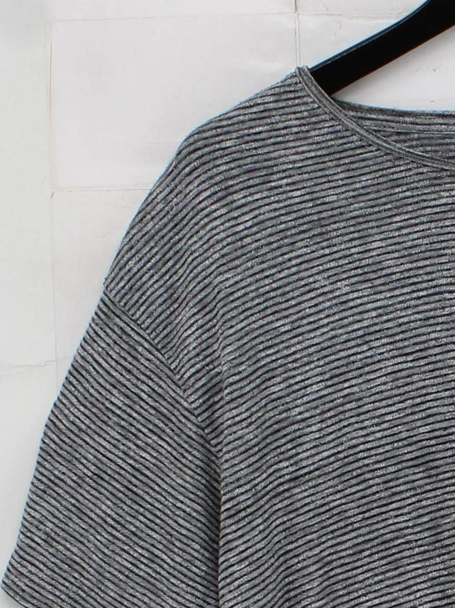 AllSaints Women's Top S Grey Striped 100% Other Short Sleeve Round Neck Basic - Image 4