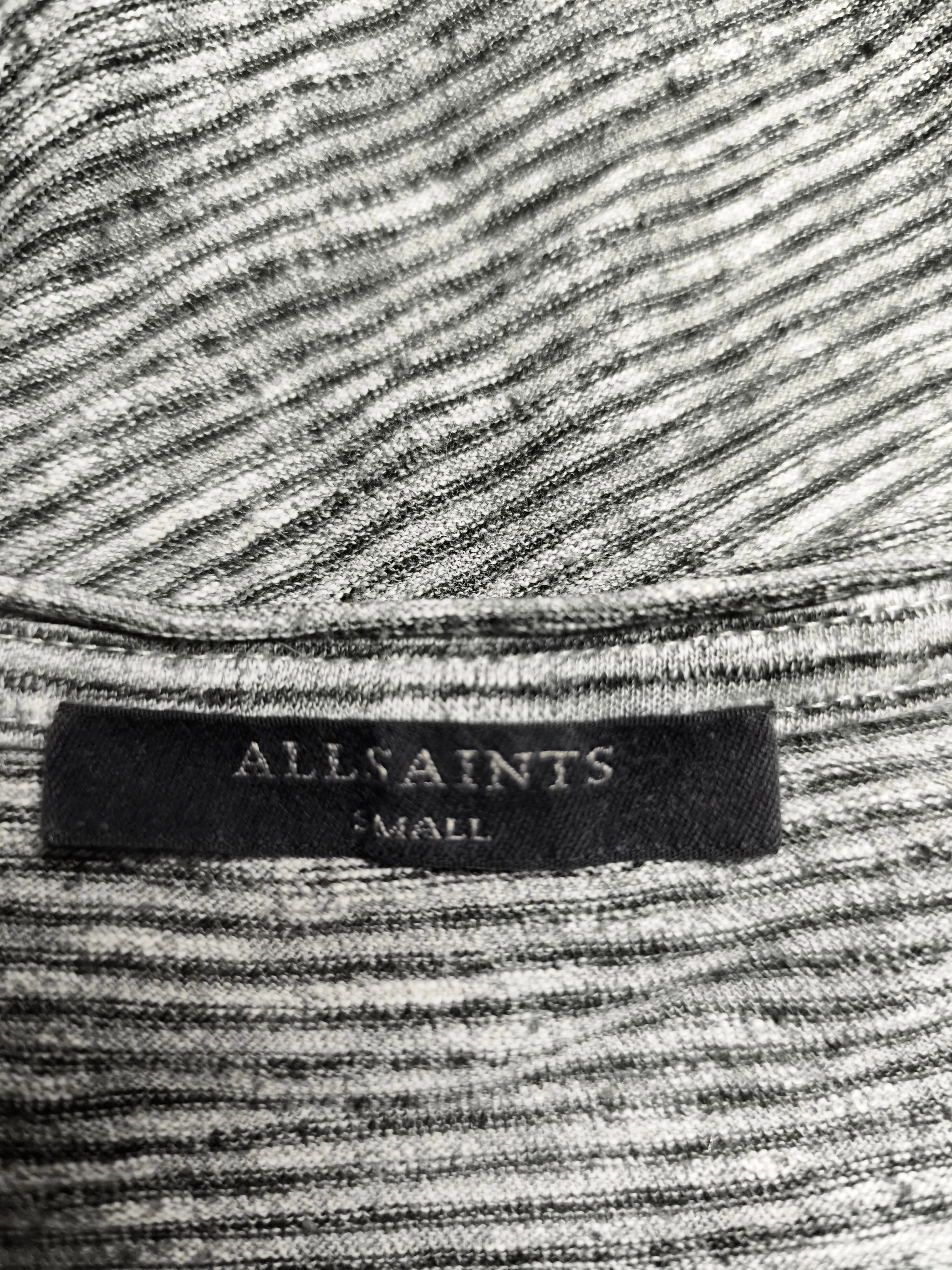 AllSaints Women's Top S Grey Striped 100% Other Short Sleeve Round Neck Basic - Image 5
