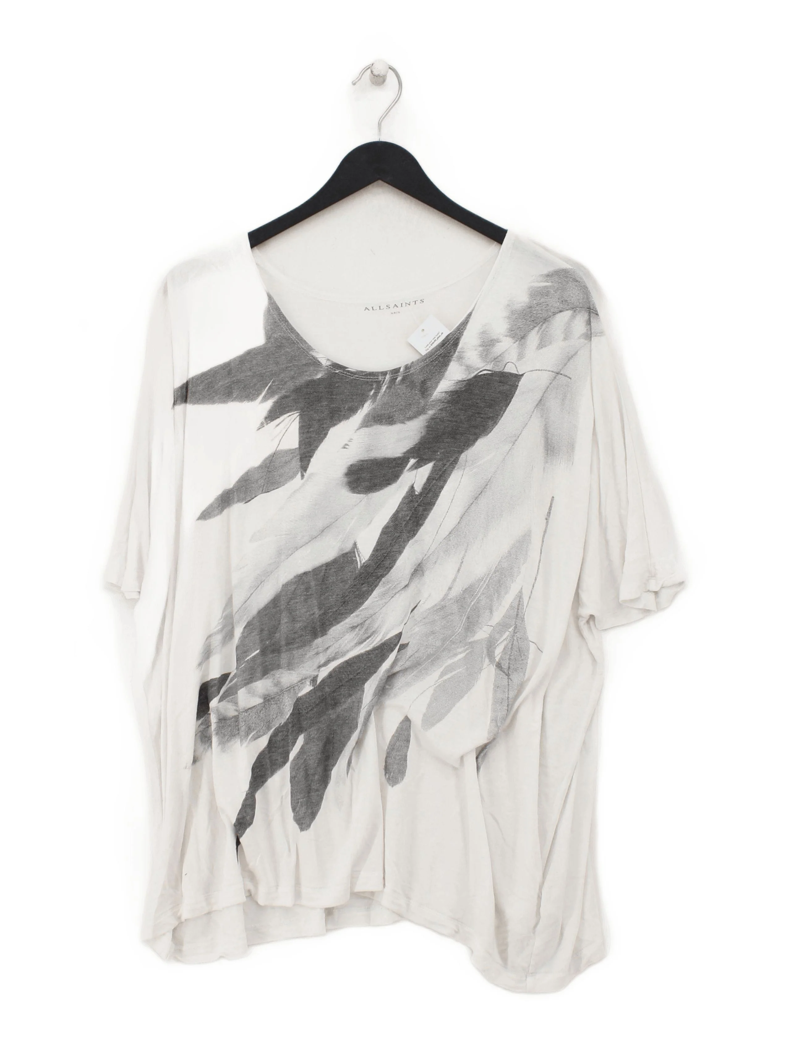 AllSaints Women's Top S White Graphic 100% Viscose Short Sleeve V-Neck Basic