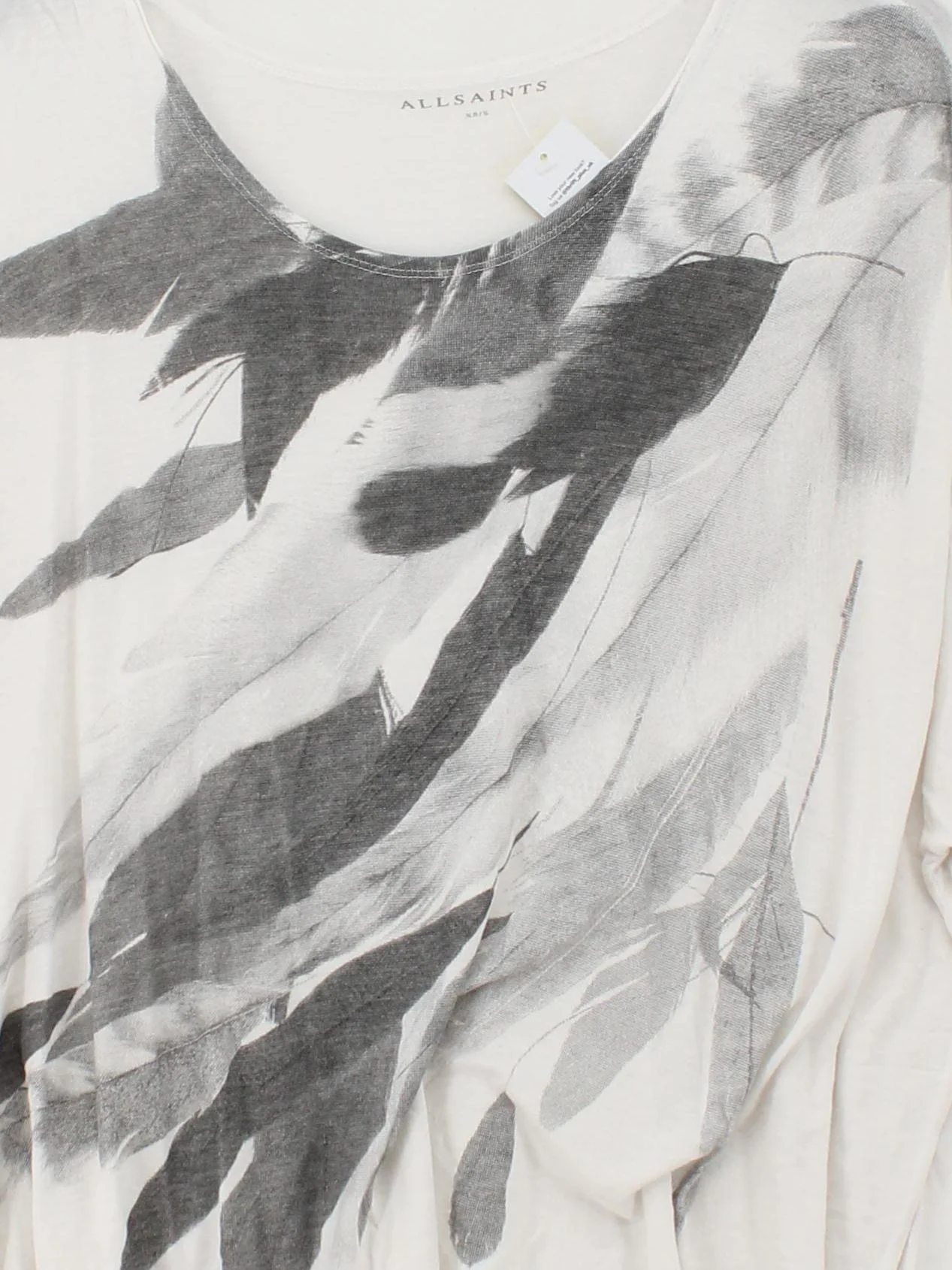 AllSaints Women's Top S White Graphic 100% Viscose Short Sleeve V-Neck Basic - Image 3