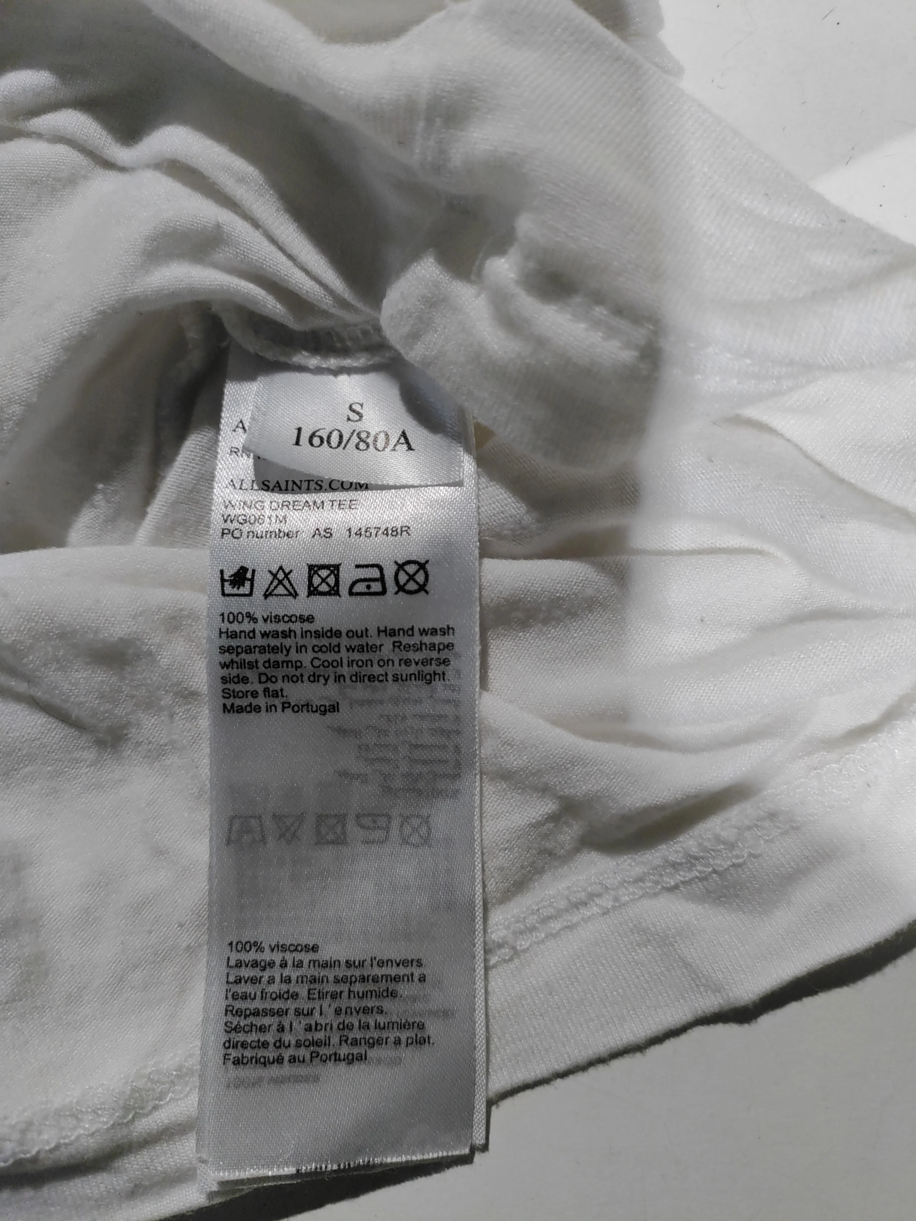 AllSaints Women's Top S White Graphic 100% Viscose Short Sleeve V-Neck Basic - Image 7