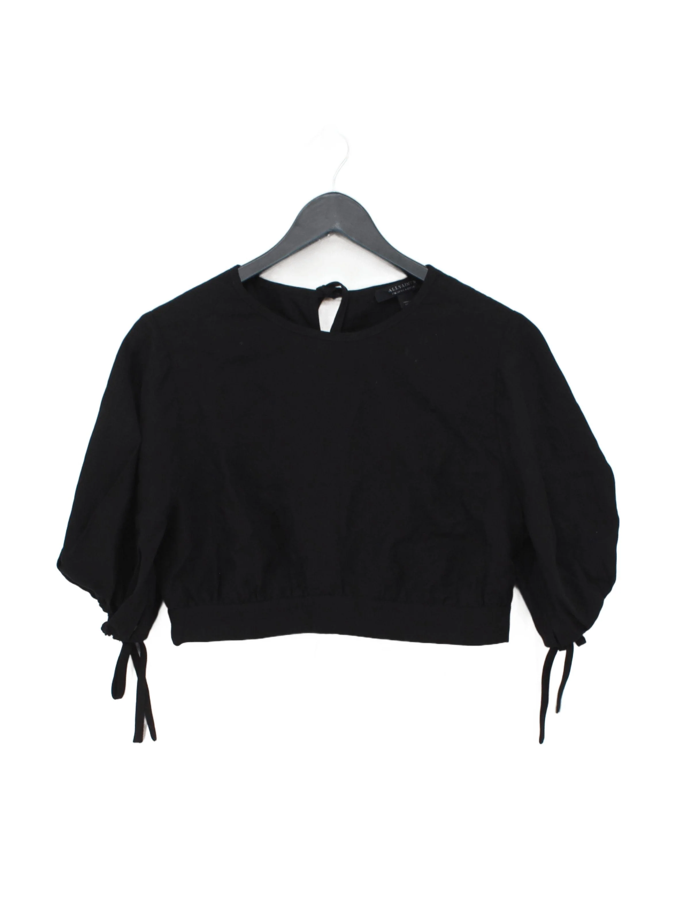 AllSaints Women's Top UK 10 Black Lyocell Modal with Linen Cropped