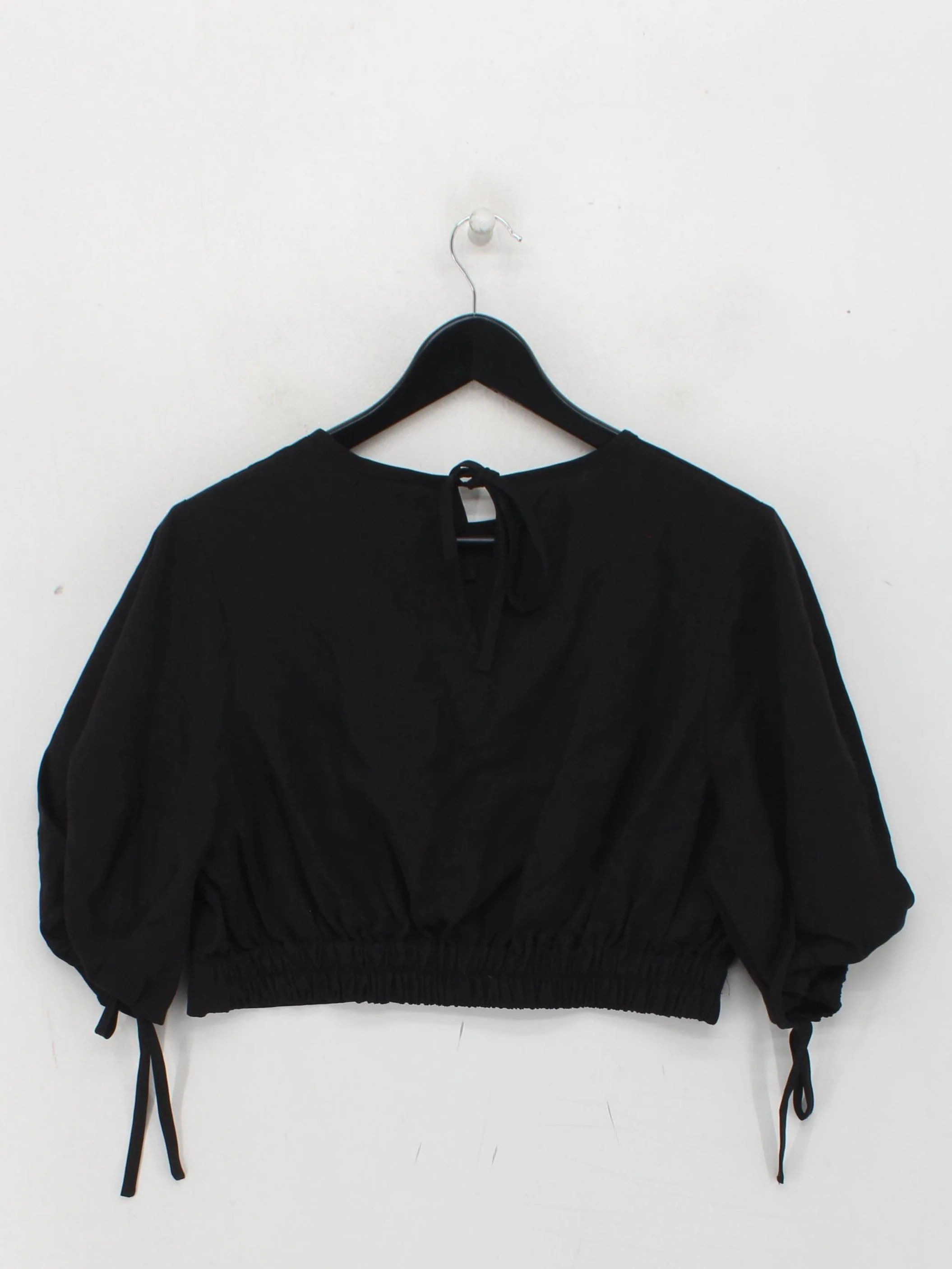 AllSaints Women's Top UK 10 Black Lyocell Modal with Linen Cropped - Image 2