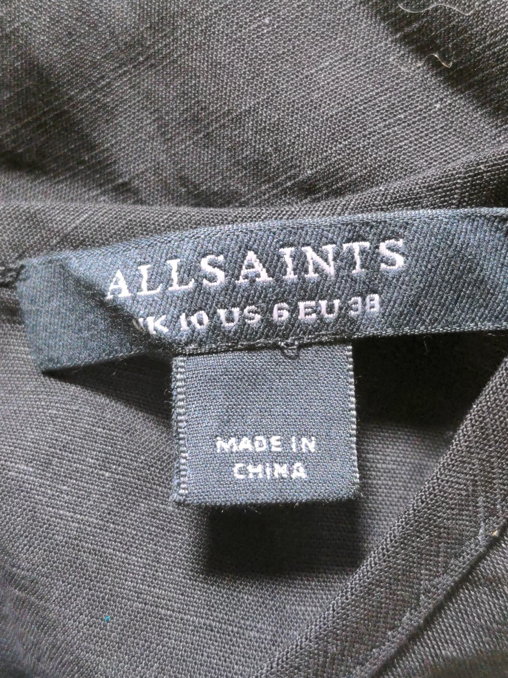 AllSaints Women's Top UK 10 Black Lyocell Modal with Linen Cropped - Image 5