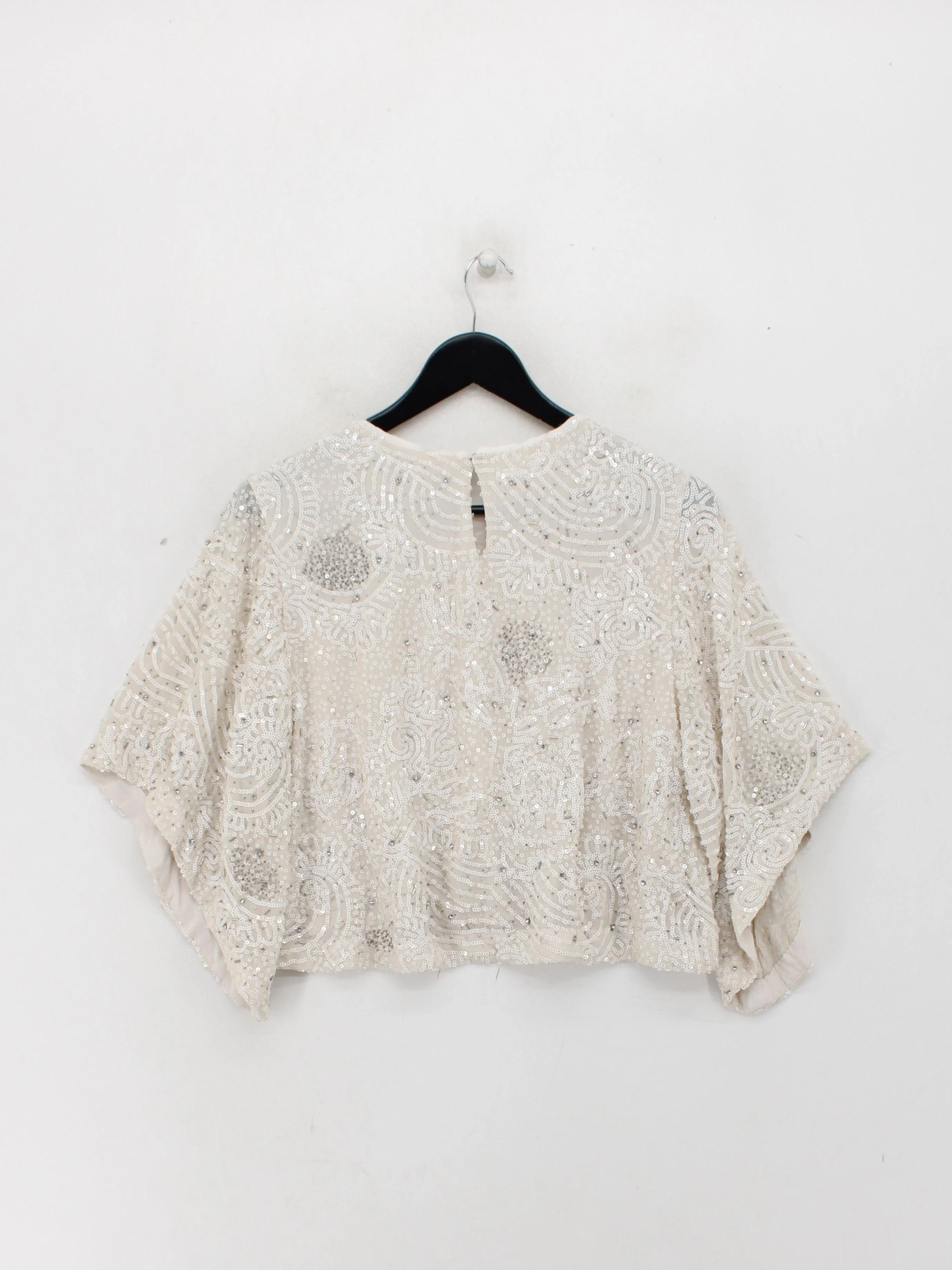 AllSaints Women's Top UK 10 Cream Polyester with Viscose Cropped - Image 2