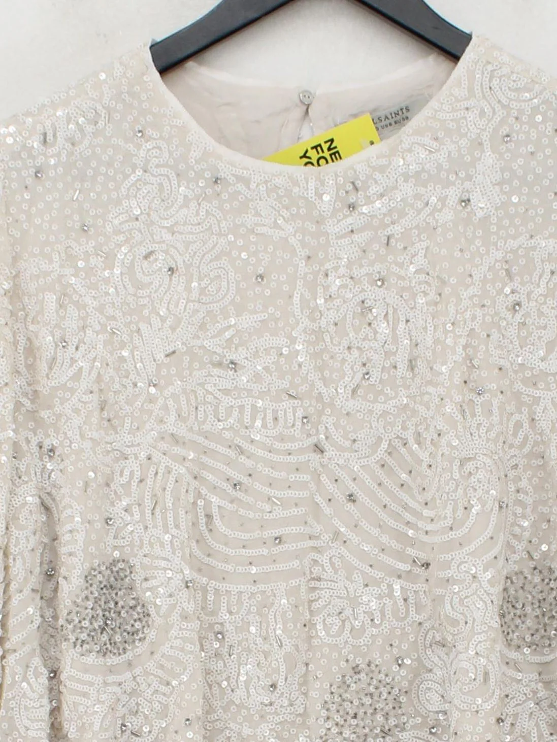 AllSaints Women's Top UK 10 Cream Polyester with Viscose Cropped - Image 3