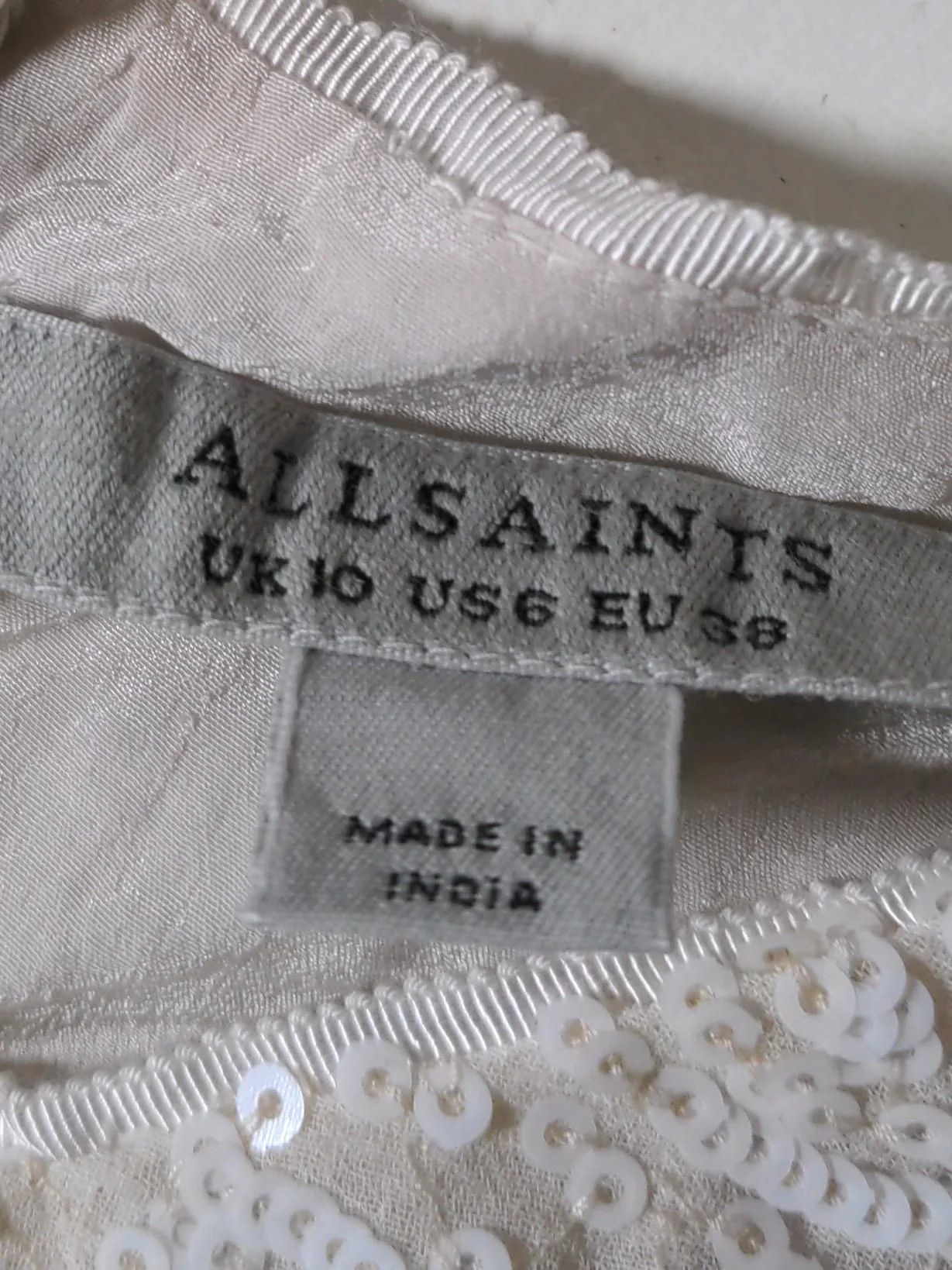 AllSaints Women's Top UK 10 Cream Polyester with Viscose Cropped - Image 5
