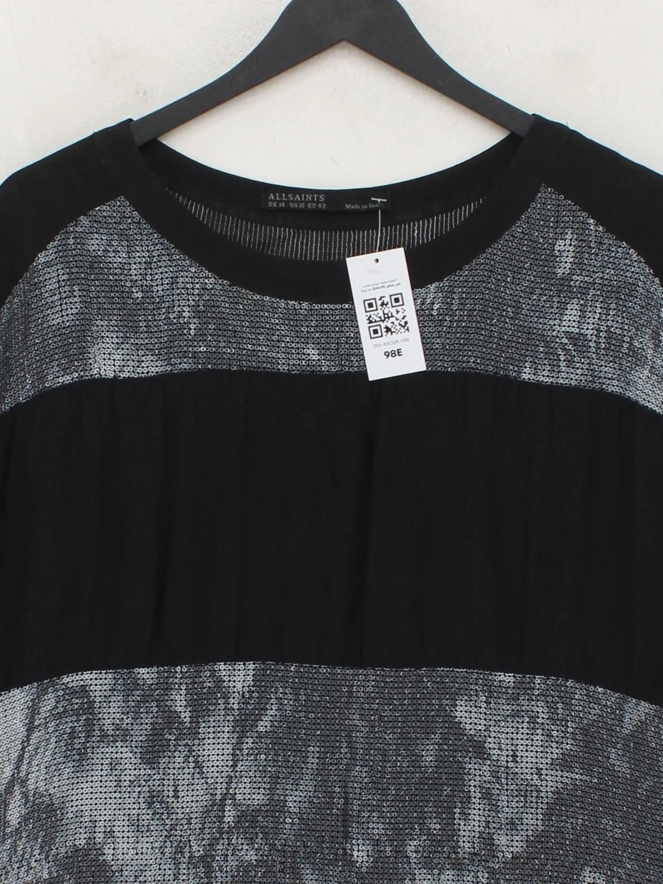 AllSaints Women's Top UK 14 Black 100% Viscose Short Sleeve Round Neck Tunic - Image 3