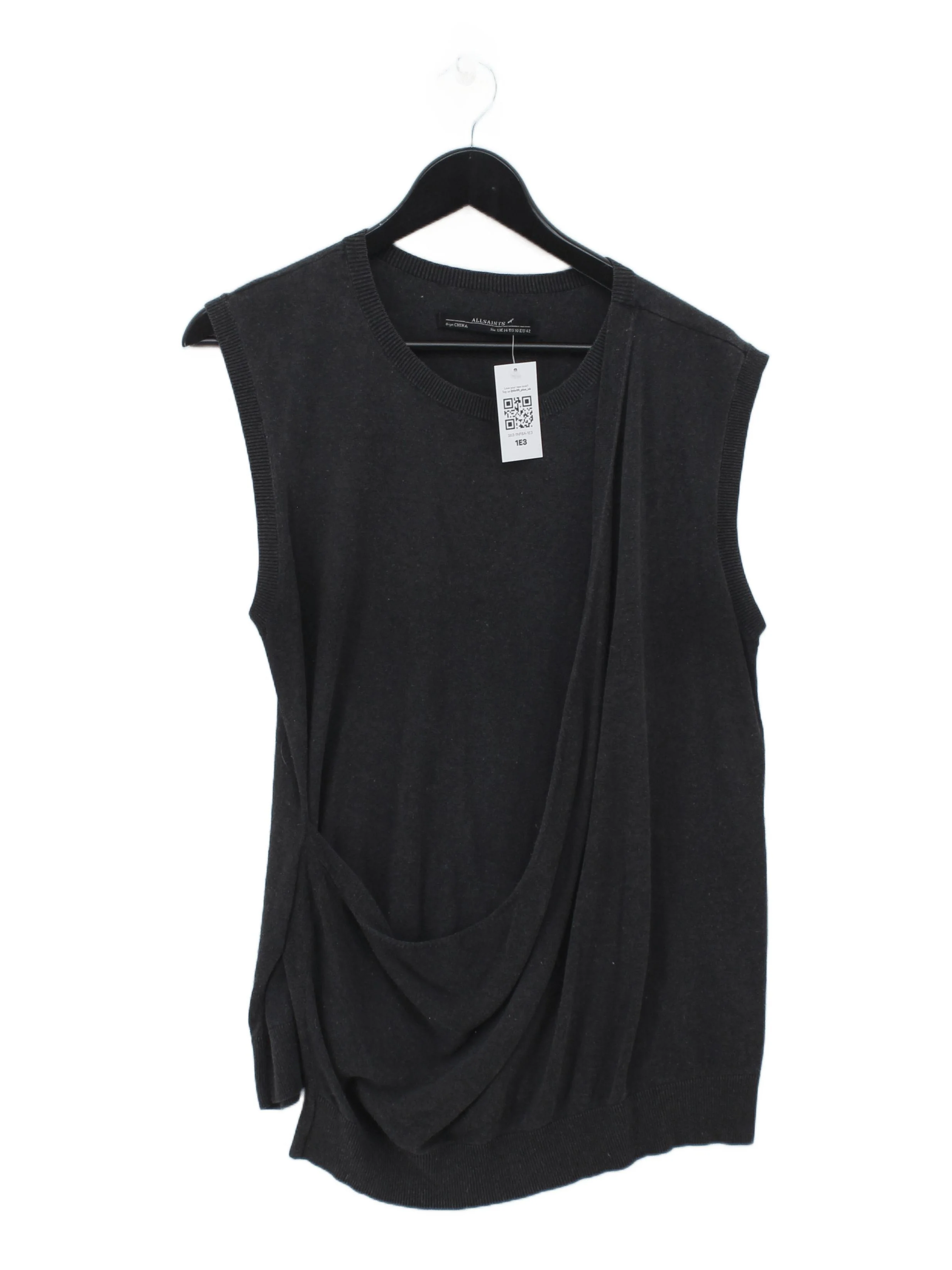 AllSaints Women's Top UK 14 Grey 100% Other Sleeveless Round Neck Basic