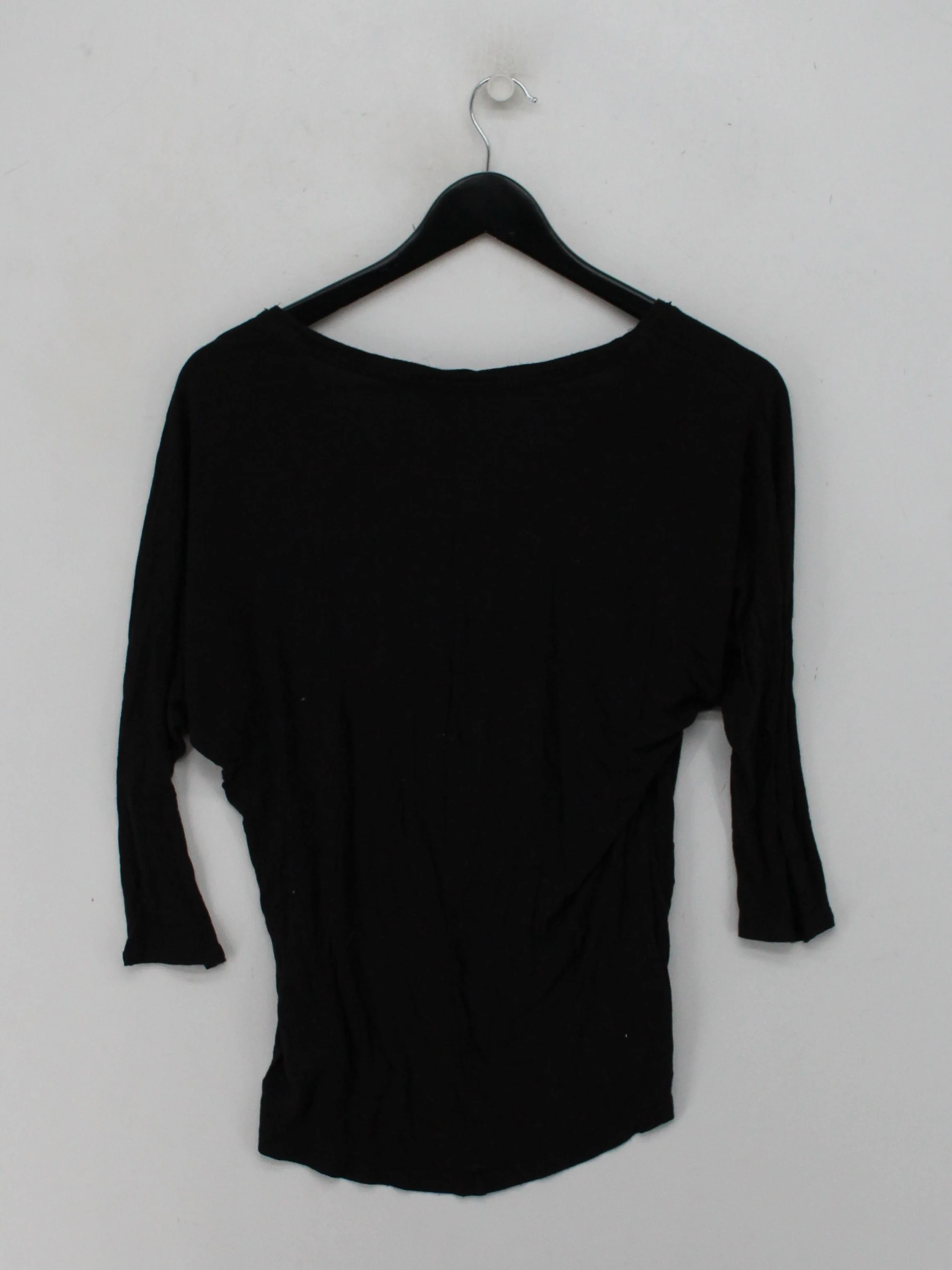AllSaints Women's Top UK 8 Black 100% Linen 3/4 Sleeve V-Neck Basic - Image 2