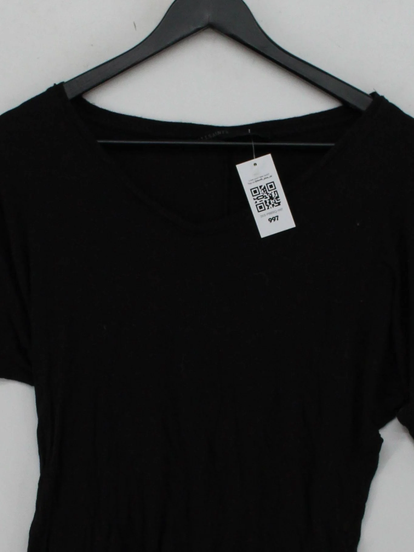AllSaints Women's Top UK 8 Black 100% Linen 3/4 Sleeve V-Neck Basic - Image 3
