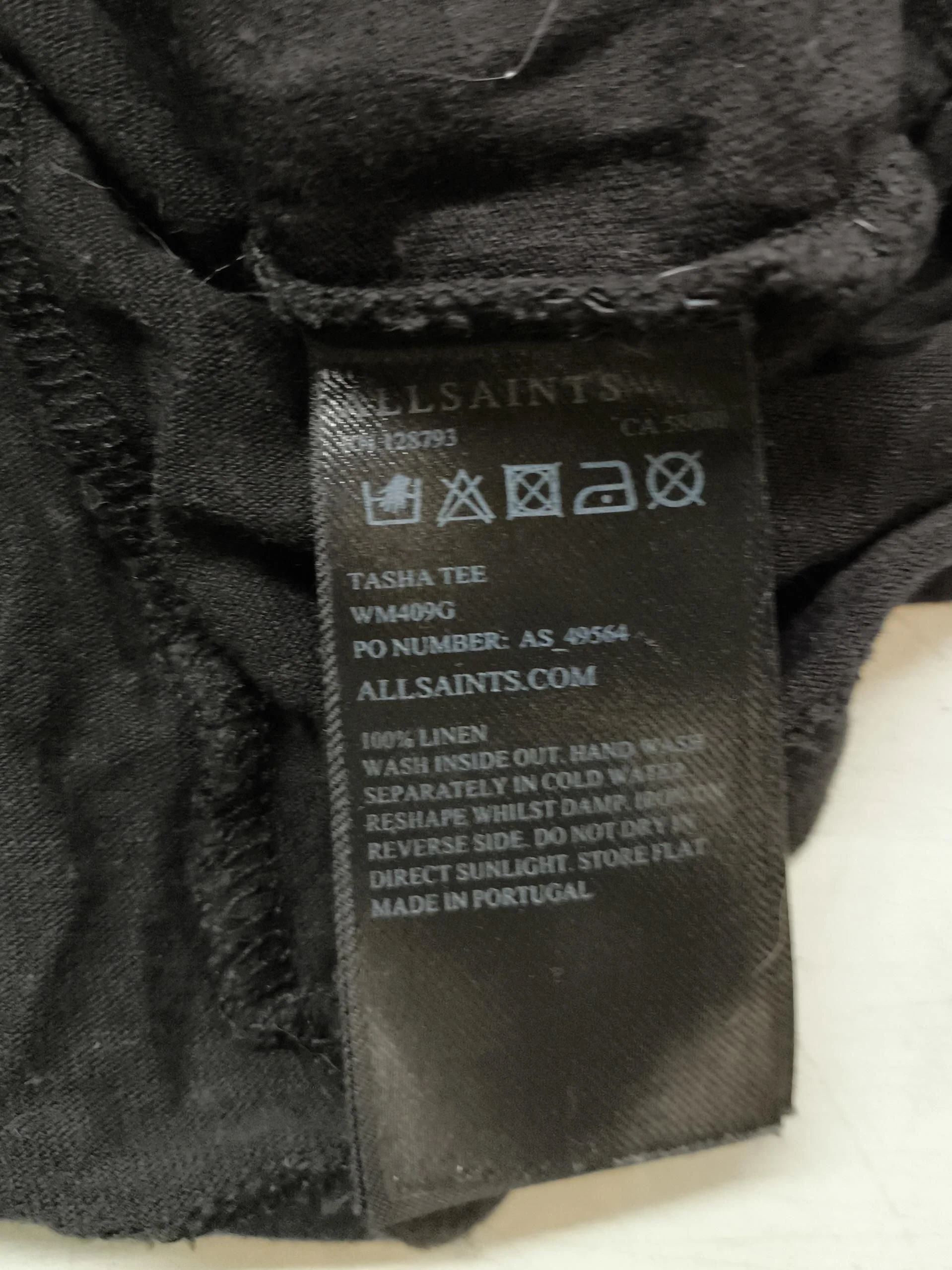 AllSaints Women's Top UK 8 Black 100% Linen 3/4 Sleeve V-Neck Basic - Image 6