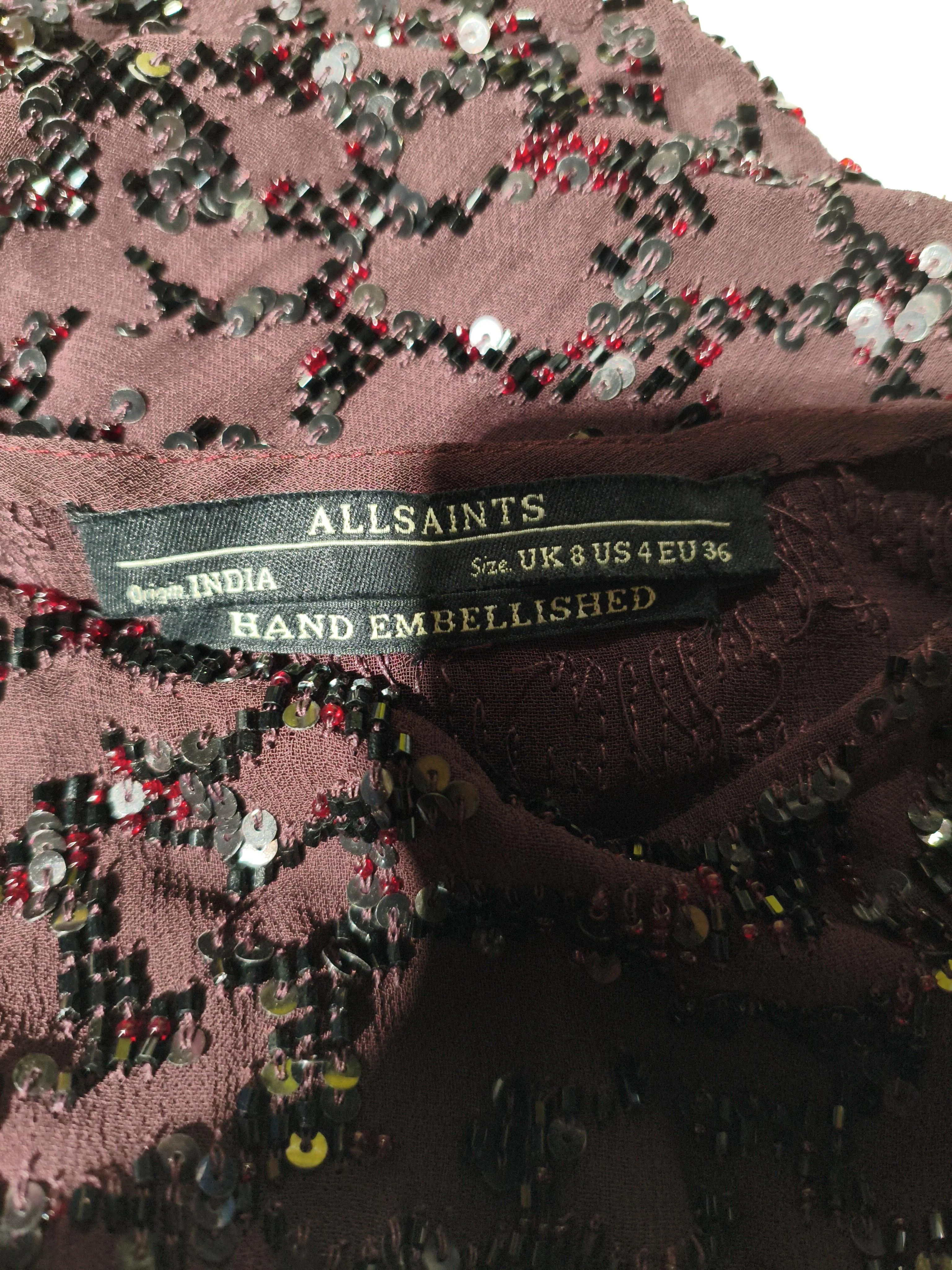 AllSaints Women's Top UK 8 Brown 100% Other Short Sleeve Round Neck Tunic - Image 5