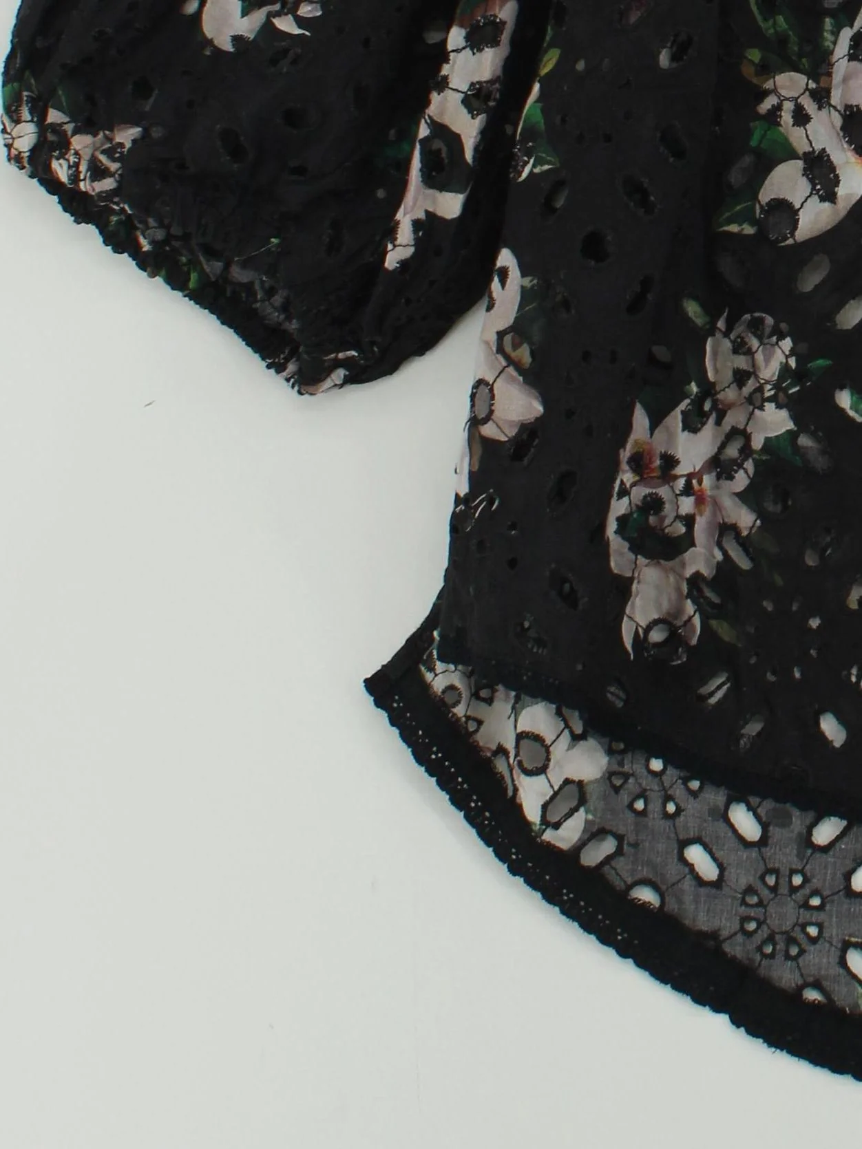AllSaints Women's Top XL Black Floral 100% Cotton 3/4 Sleeve High Neck Basic - Image 4