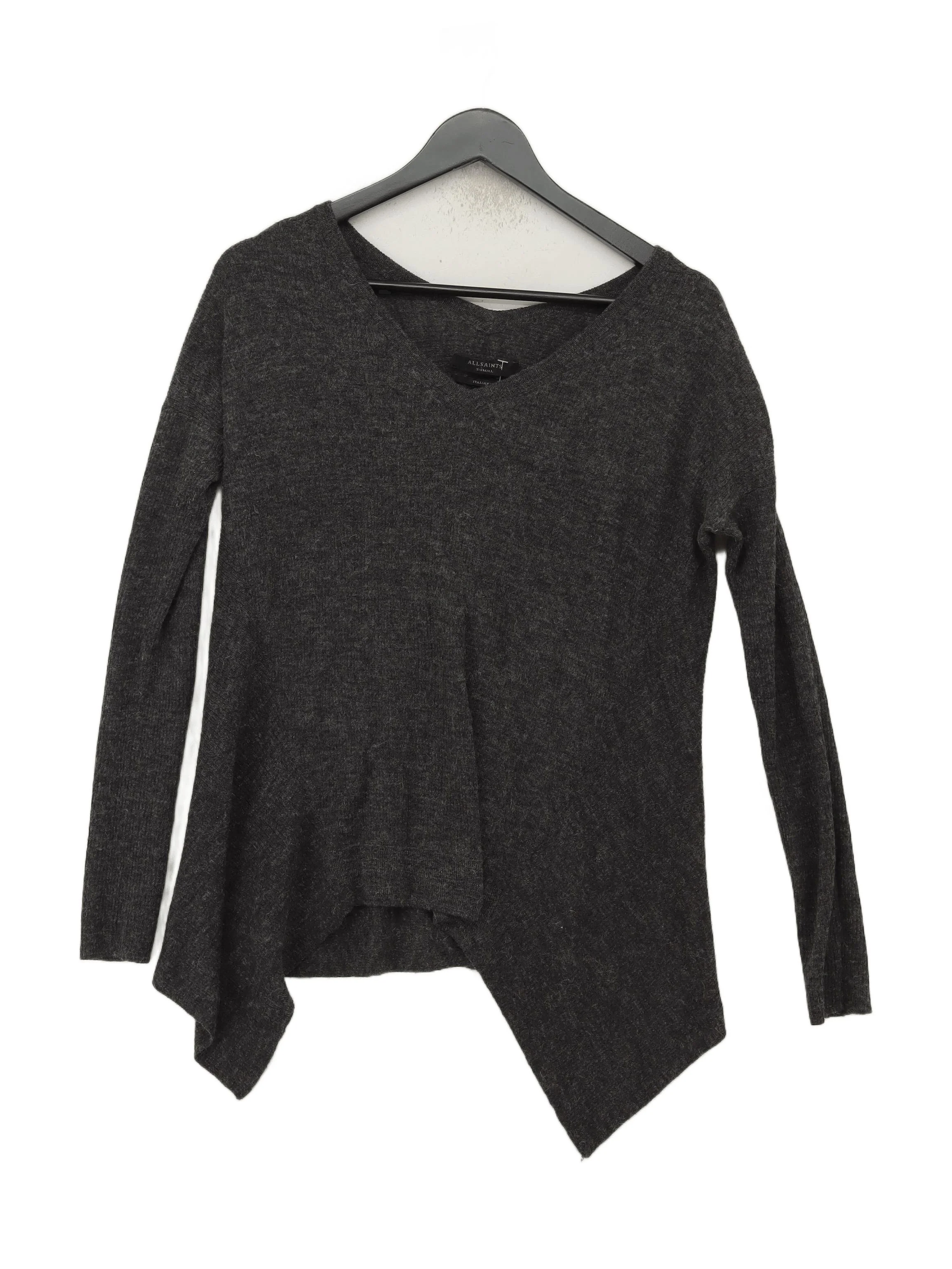 AllSaints Women's Top XS Grey Viscose with Polyester Long Sleeve V-Neck Basic