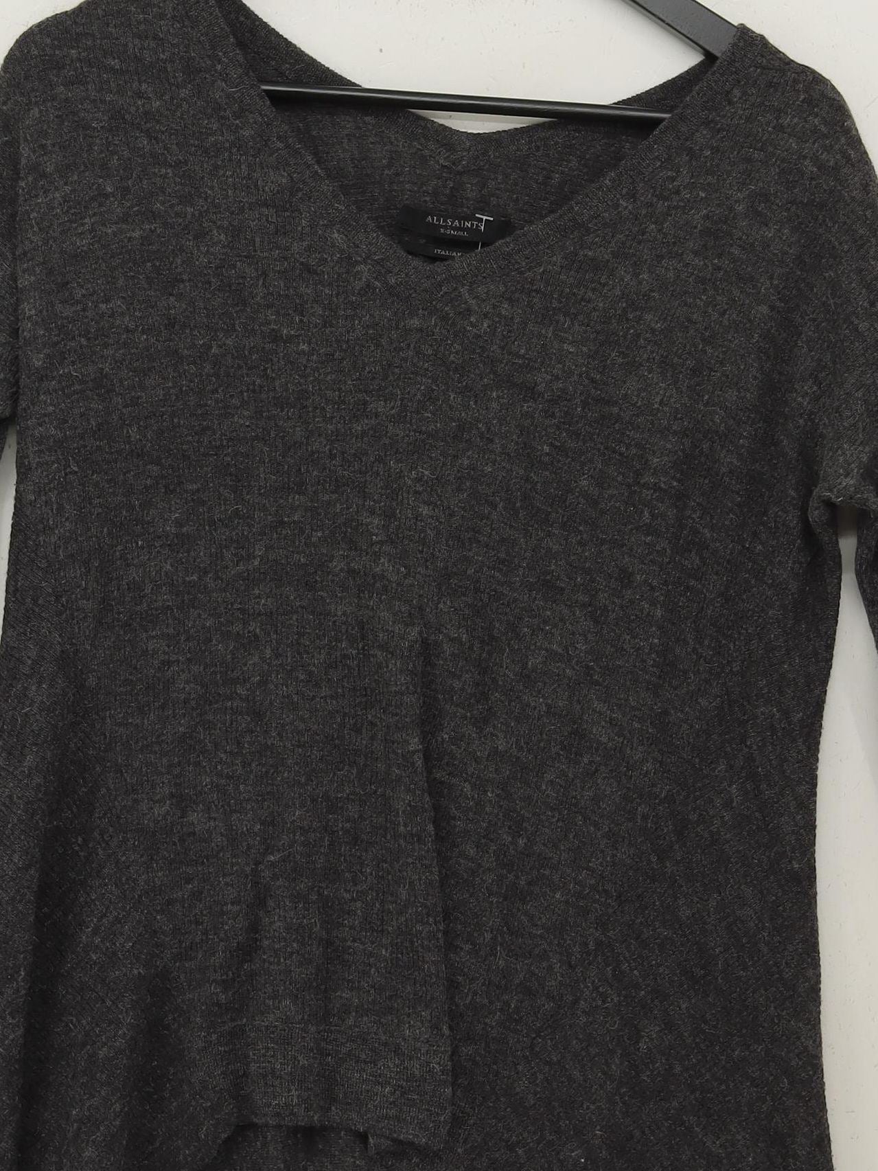 AllSaints Women's Top XS Grey Viscose with Polyester Long Sleeve V-Neck Basic - Image 3
