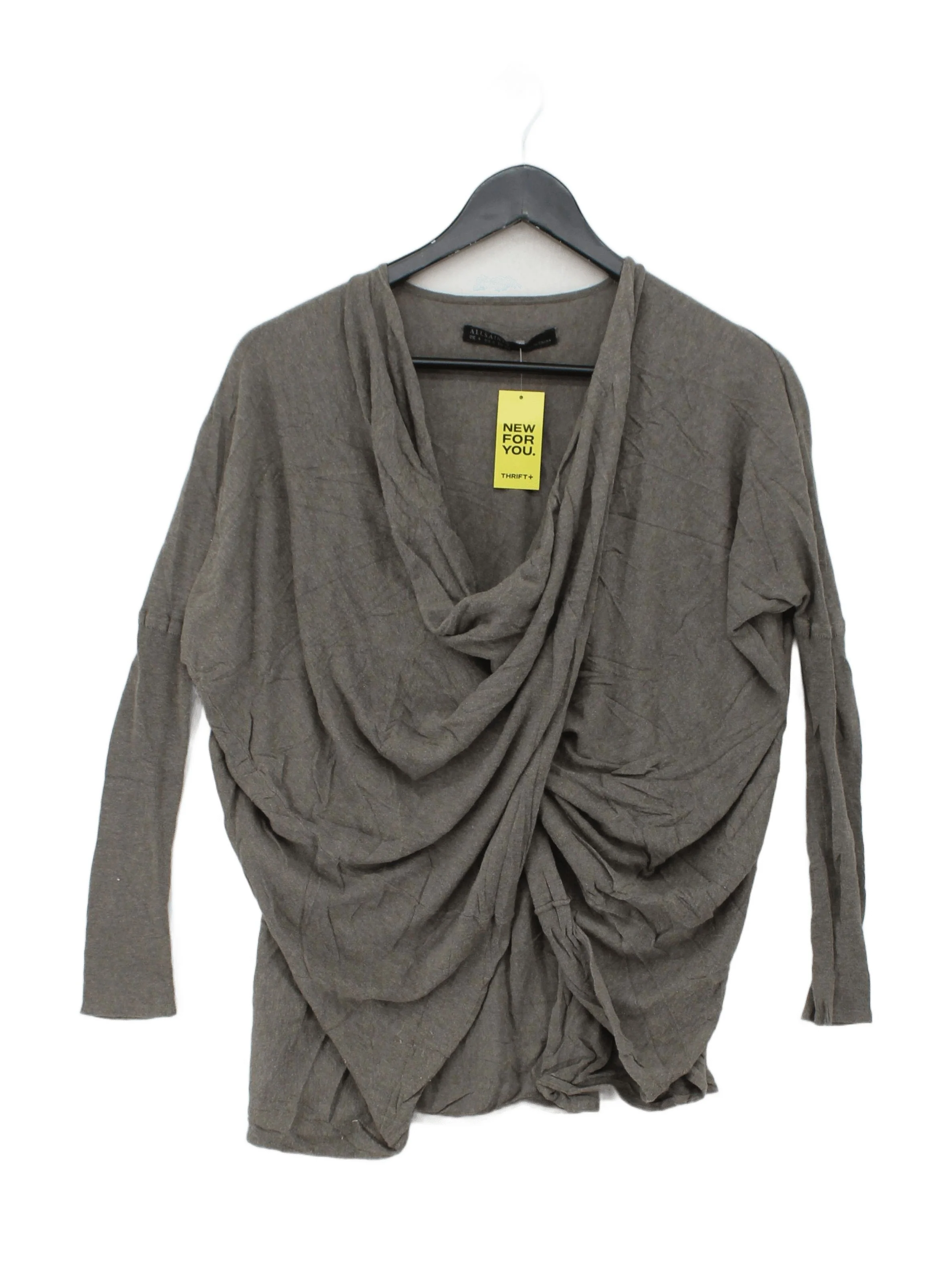 AllSaints Women's Top XXS Grey 100% Cotton Long Sleeve Round Neck Basic