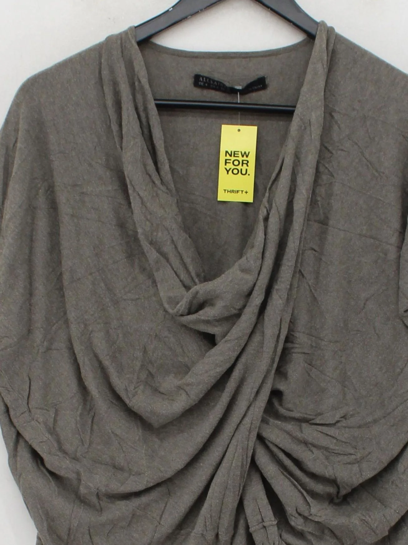 AllSaints Women's Top XXS Grey 100% Cotton Long Sleeve Round Neck Basic - Image 3
