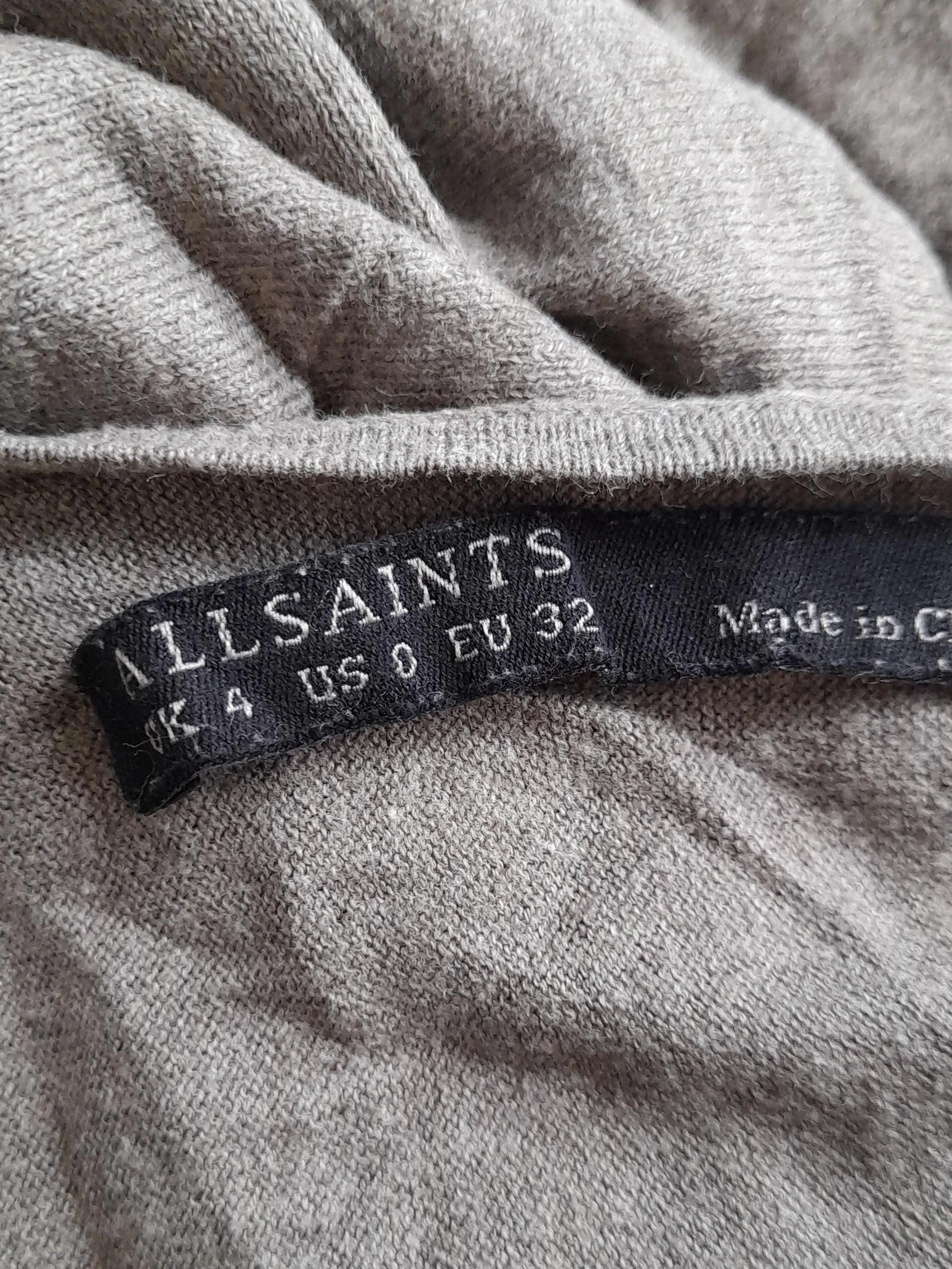 AllSaints Women's Top XXS Grey 100% Cotton Long Sleeve Round Neck Basic - Image 6