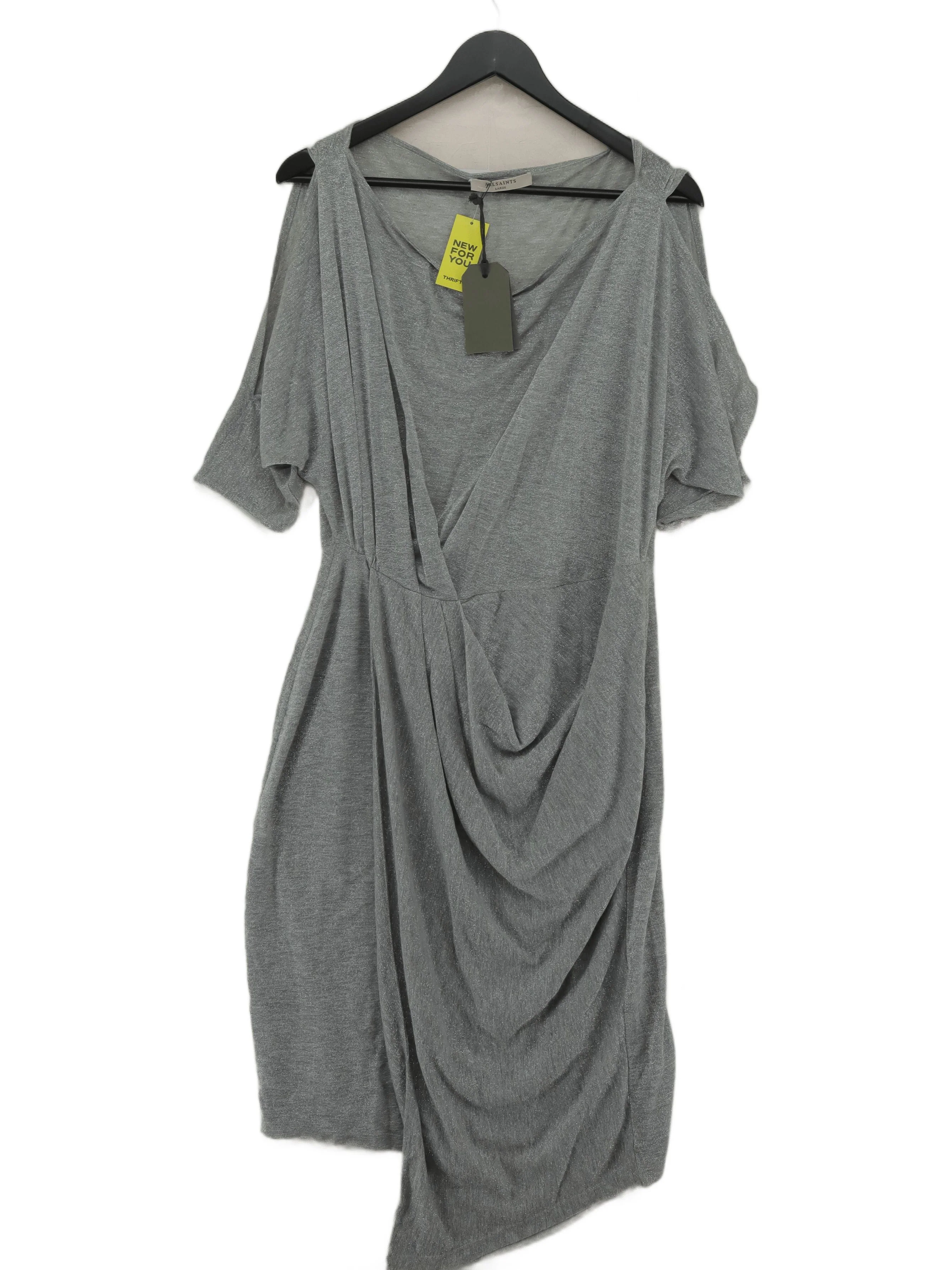 AllSaints Wrap Mini Dress L in Silver
