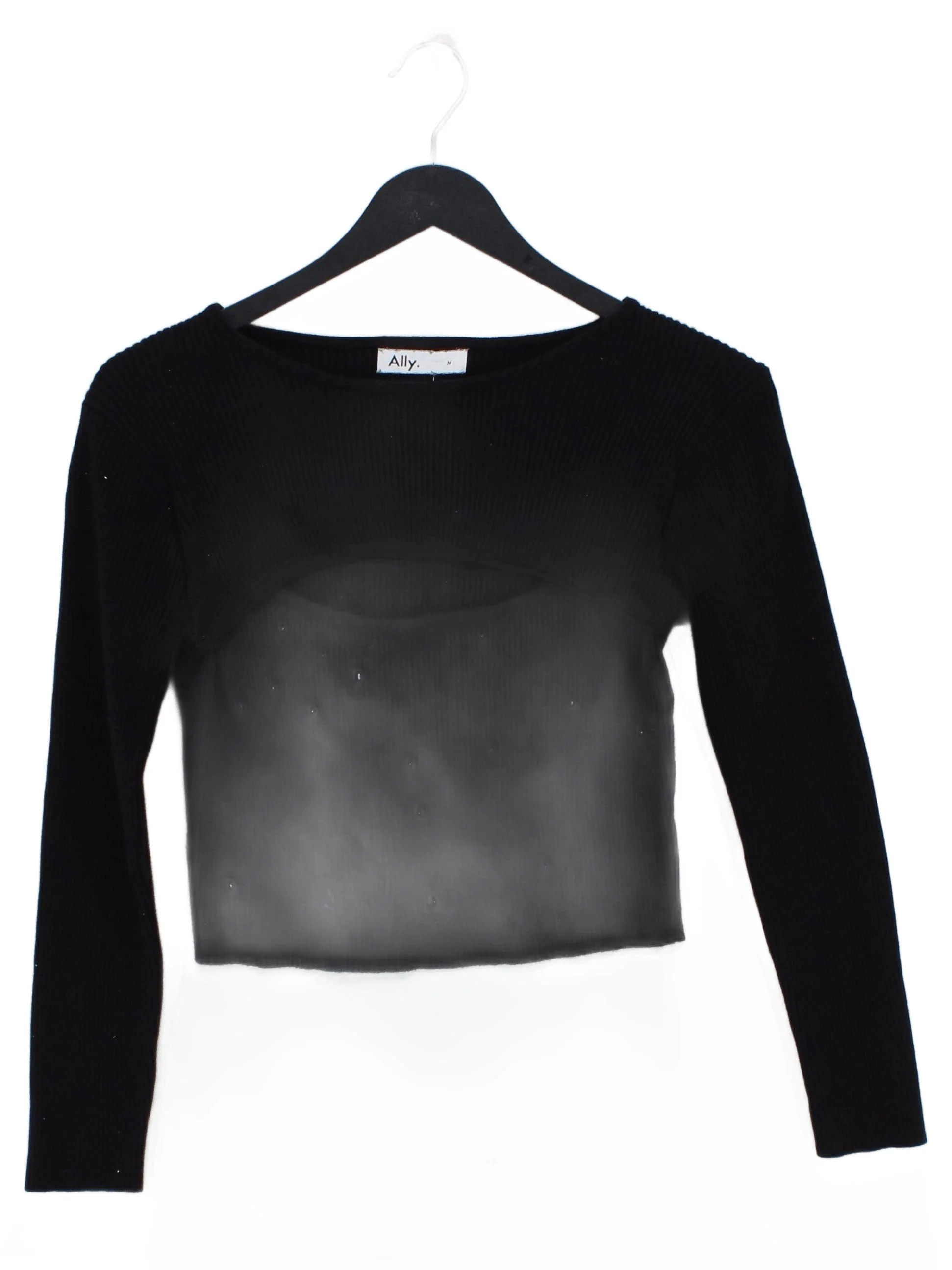 Ally Women's Top M Black 100% Other Long Sleeve Crew Neck Cropped