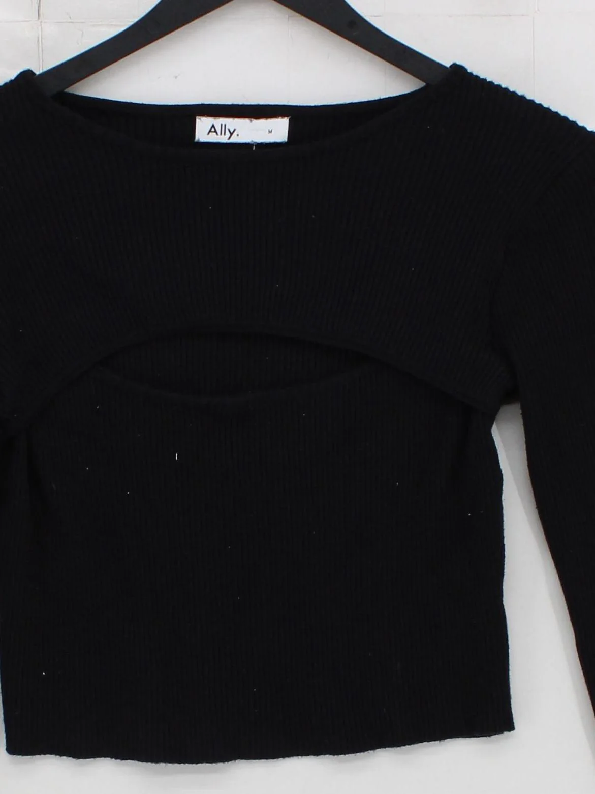 Ally Women's Top M Black 100% Other Long Sleeve Crew Neck Cropped - Image 3