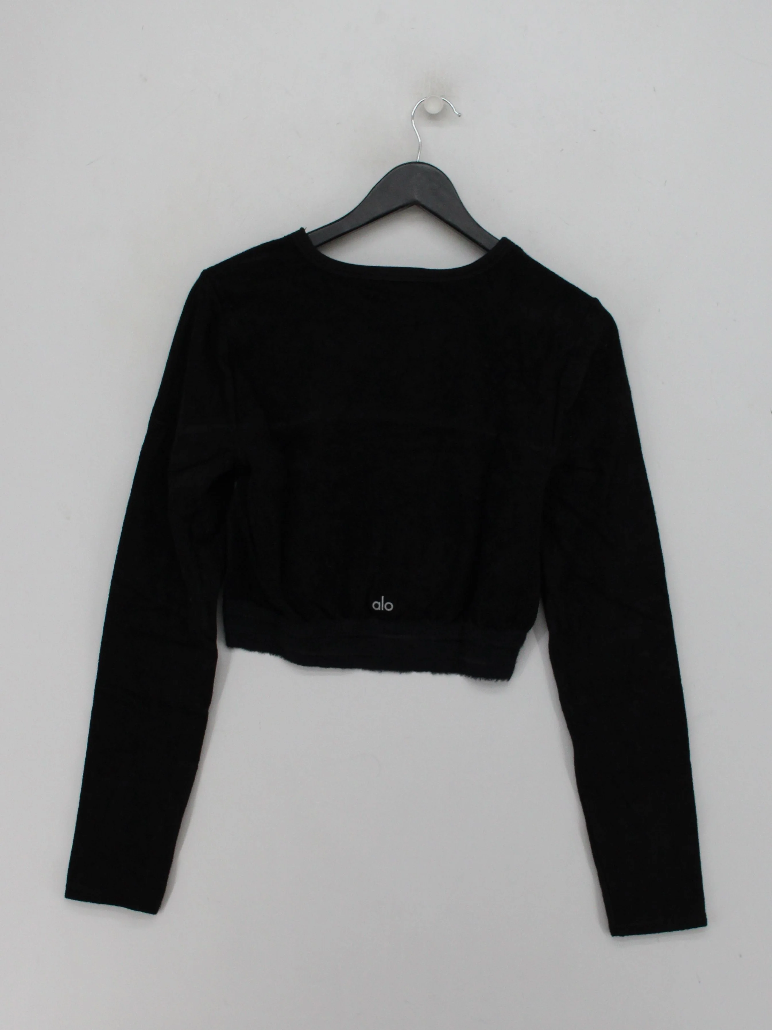 Alo Women's Top S Black 100% Other Long Sleeve Crew Neck Cropped - Image 2