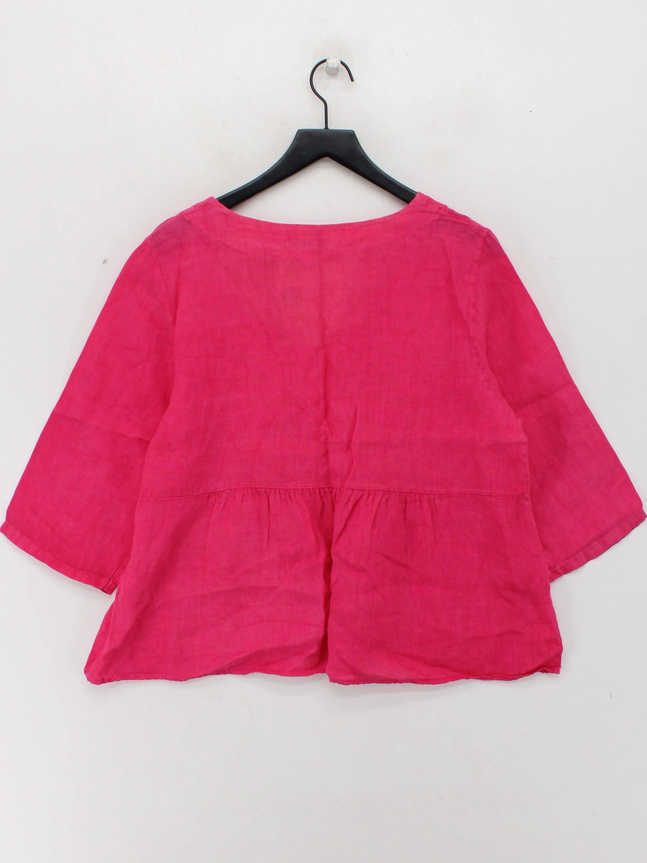 Amazing Women's Top M Pink 100% Linen 3/4 Sleeve V-Neck Basic - Image 2