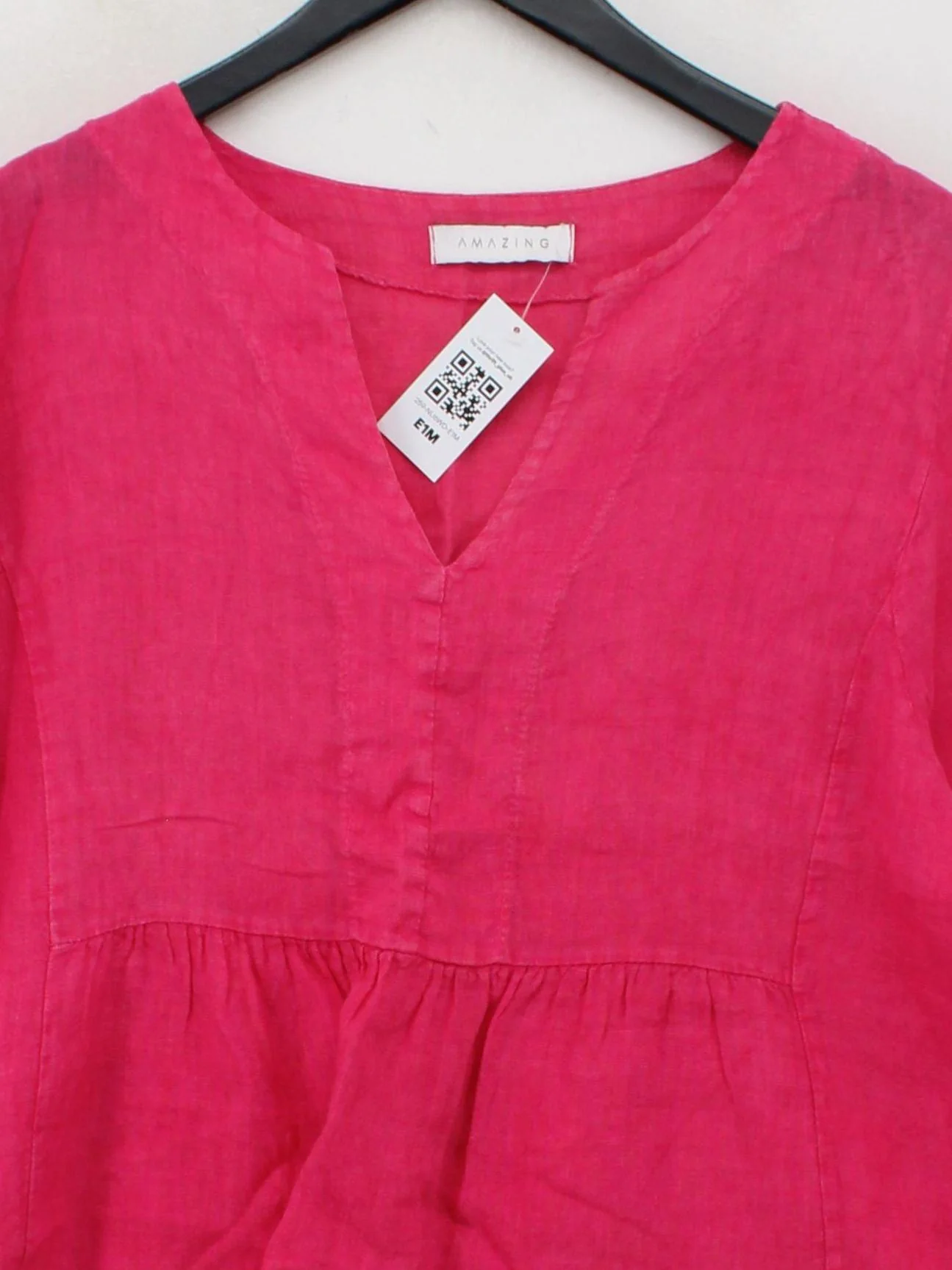 Amazing Women's Top M Pink 100% Linen 3/4 Sleeve V-Neck Basic - Image 3