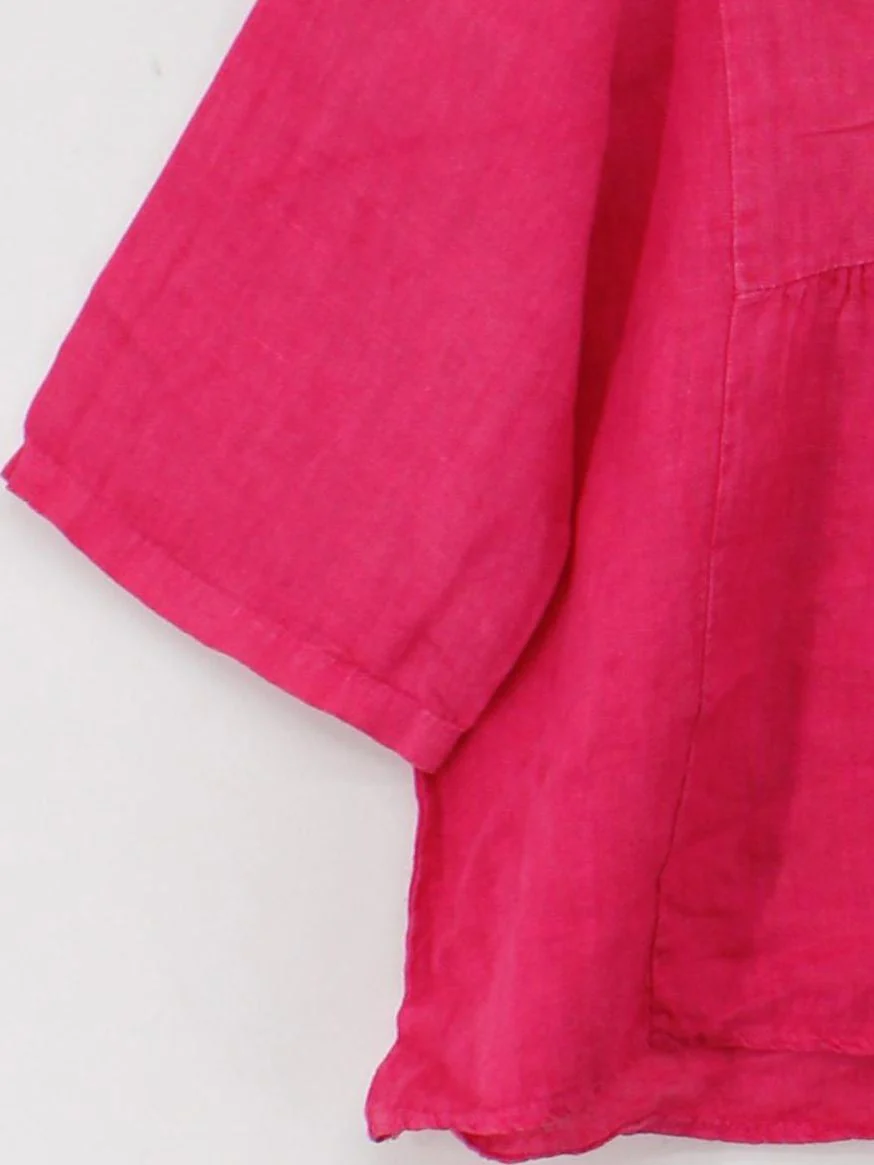 Amazing Women's Top M Pink 100% Linen 3/4 Sleeve V-Neck Basic - Image 4