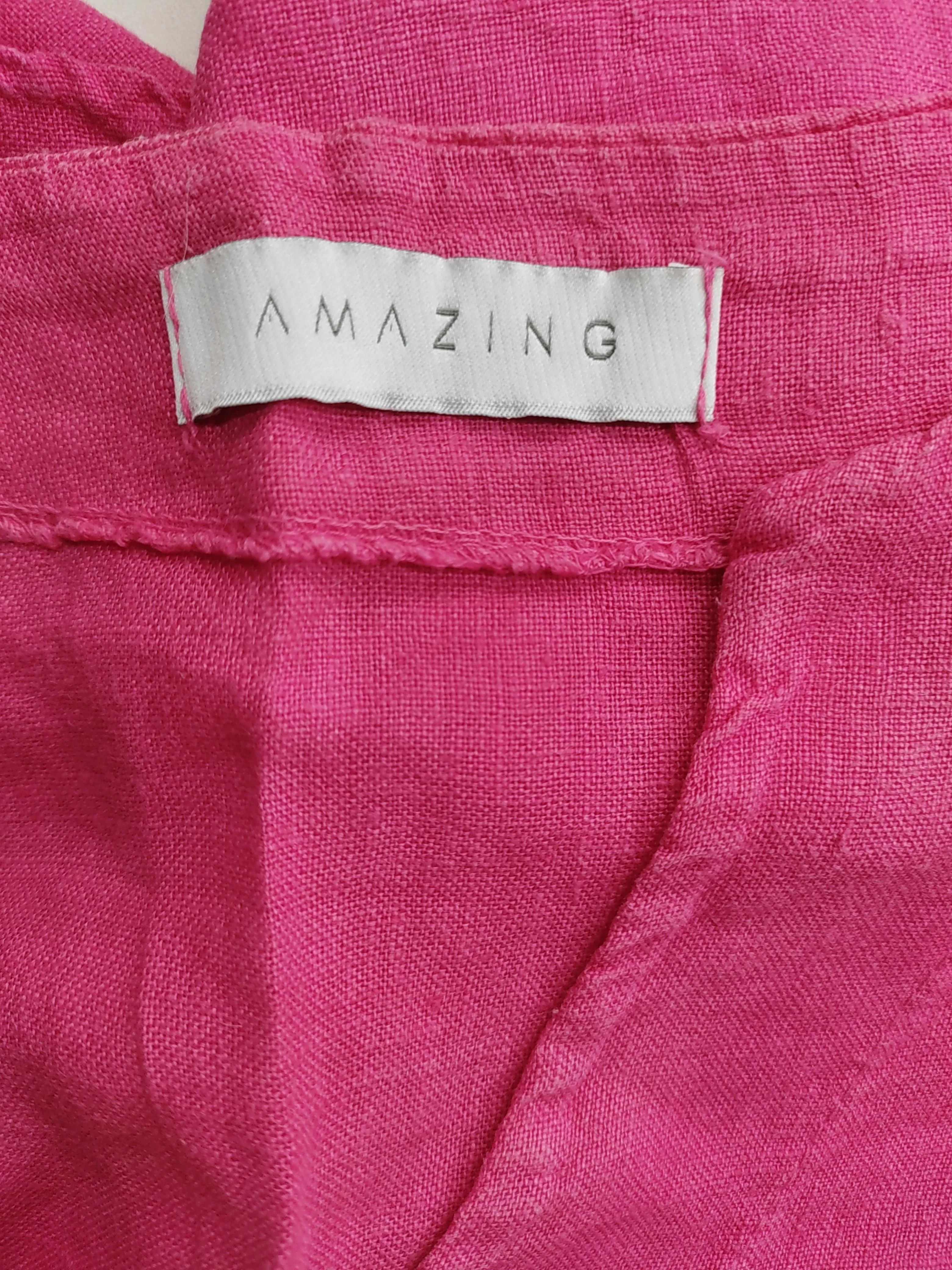 Amazing Women's Top M Pink 100% Linen 3/4 Sleeve V-Neck Basic - Image 5