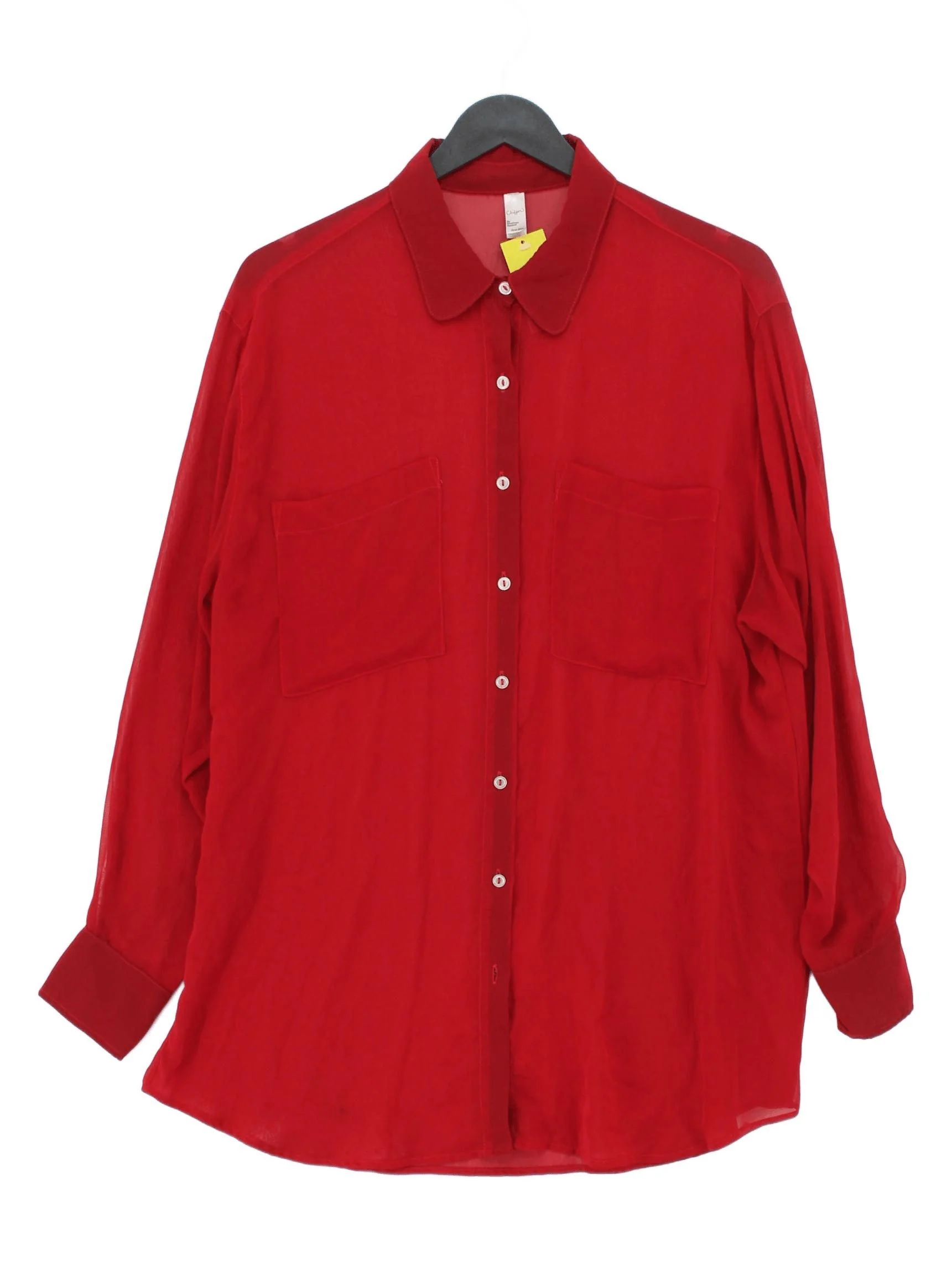 American Apparel Women's Shirt Red 100% Polyester Long Sleeve Collared Basic