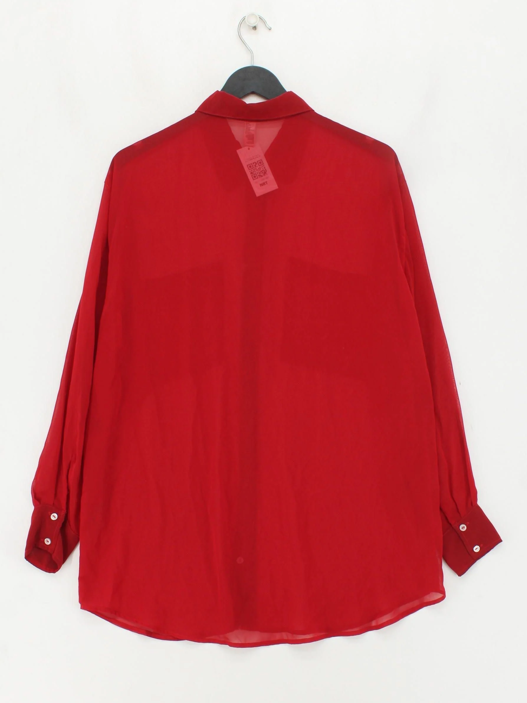 American Apparel Women's Shirt Red 100% Polyester Long Sleeve Collared Basic - Image 2