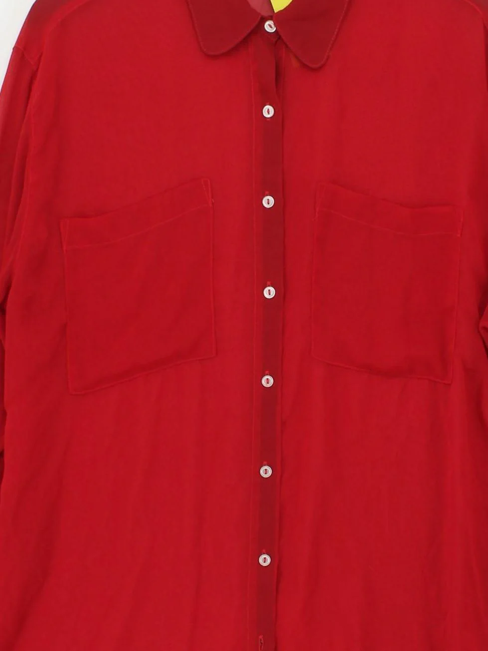 American Apparel Women's Shirt Red 100% Polyester Long Sleeve Collared Basic - Image 3