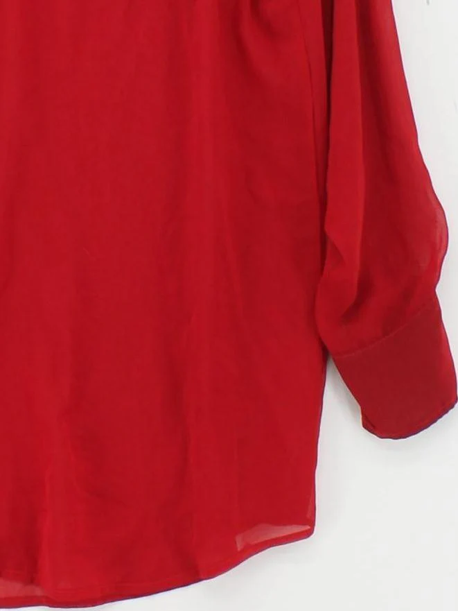 American Apparel Women's Shirt Red 100% Polyester Long Sleeve Collared Basic - Image 4