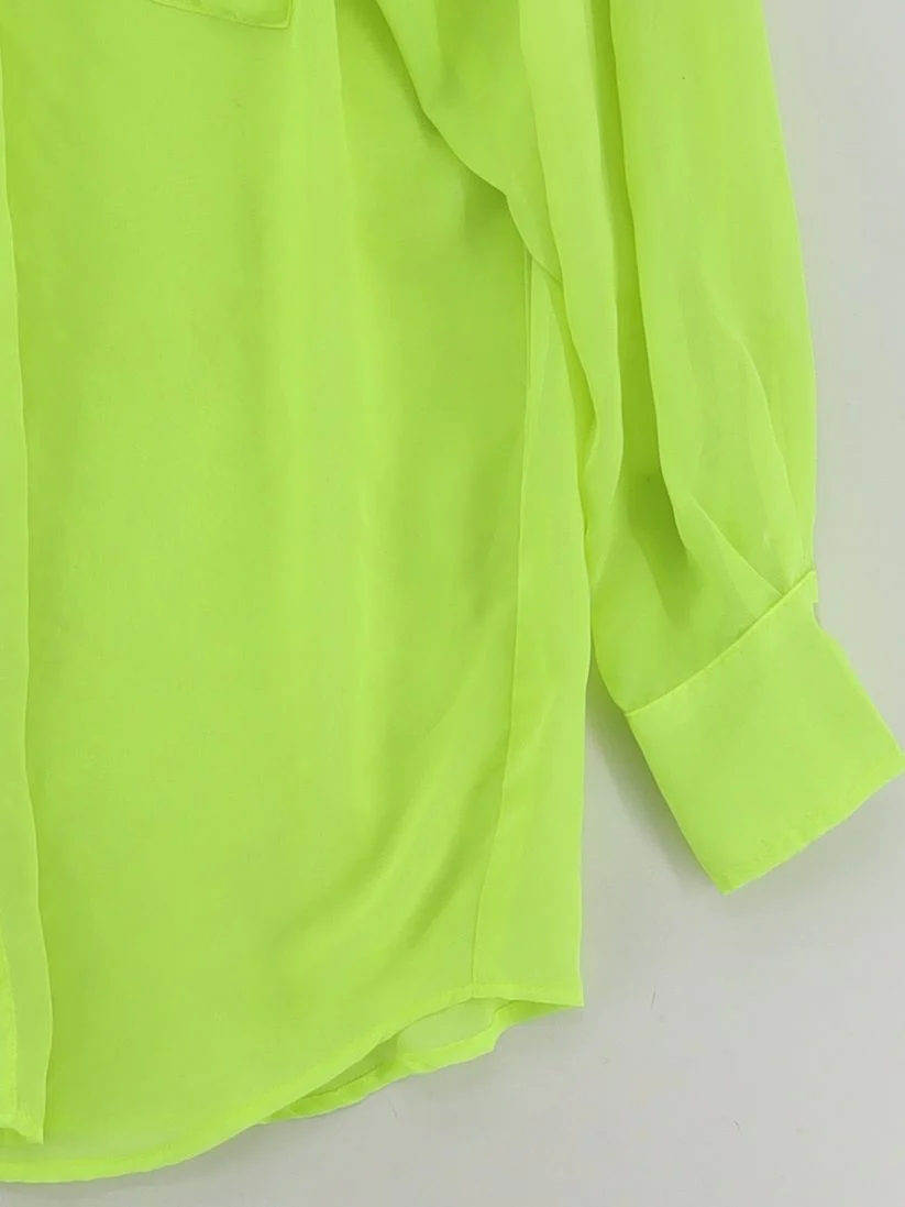 American Apparel Women's Shirt Yellow 100% Polyester Long Sleeve Collared Basic - Image 4