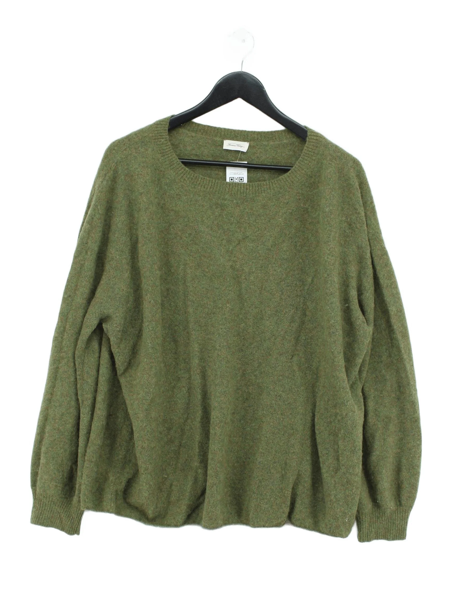 American Vintage Men's Jumper L Green 100% Wool Round Neck Pullover