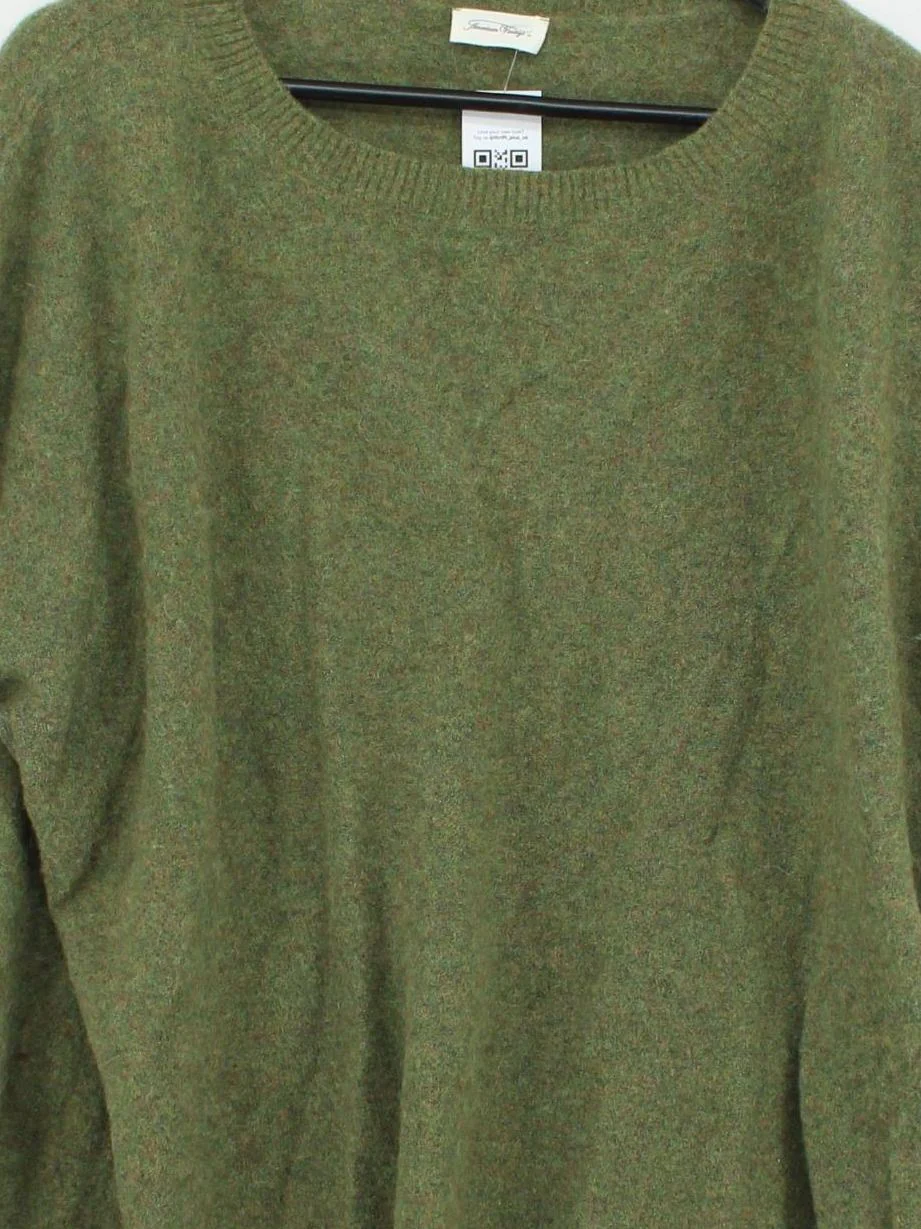 American Vintage Men's Jumper L Green 100% Wool Round Neck Pullover - Image 3