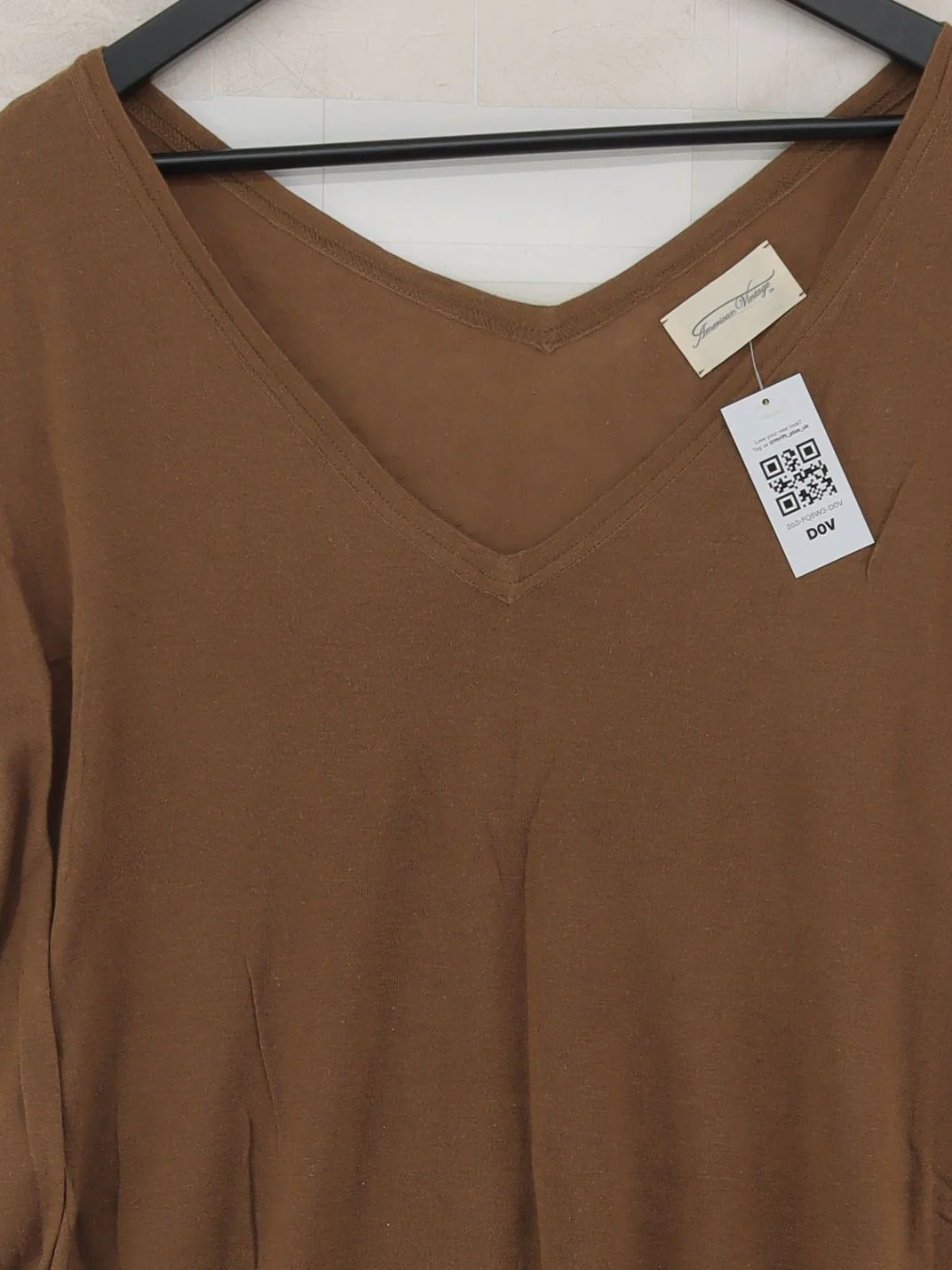 American Vintage Women's T-Shirt Brown Cotton with Silk, Linen Basic - Image 3