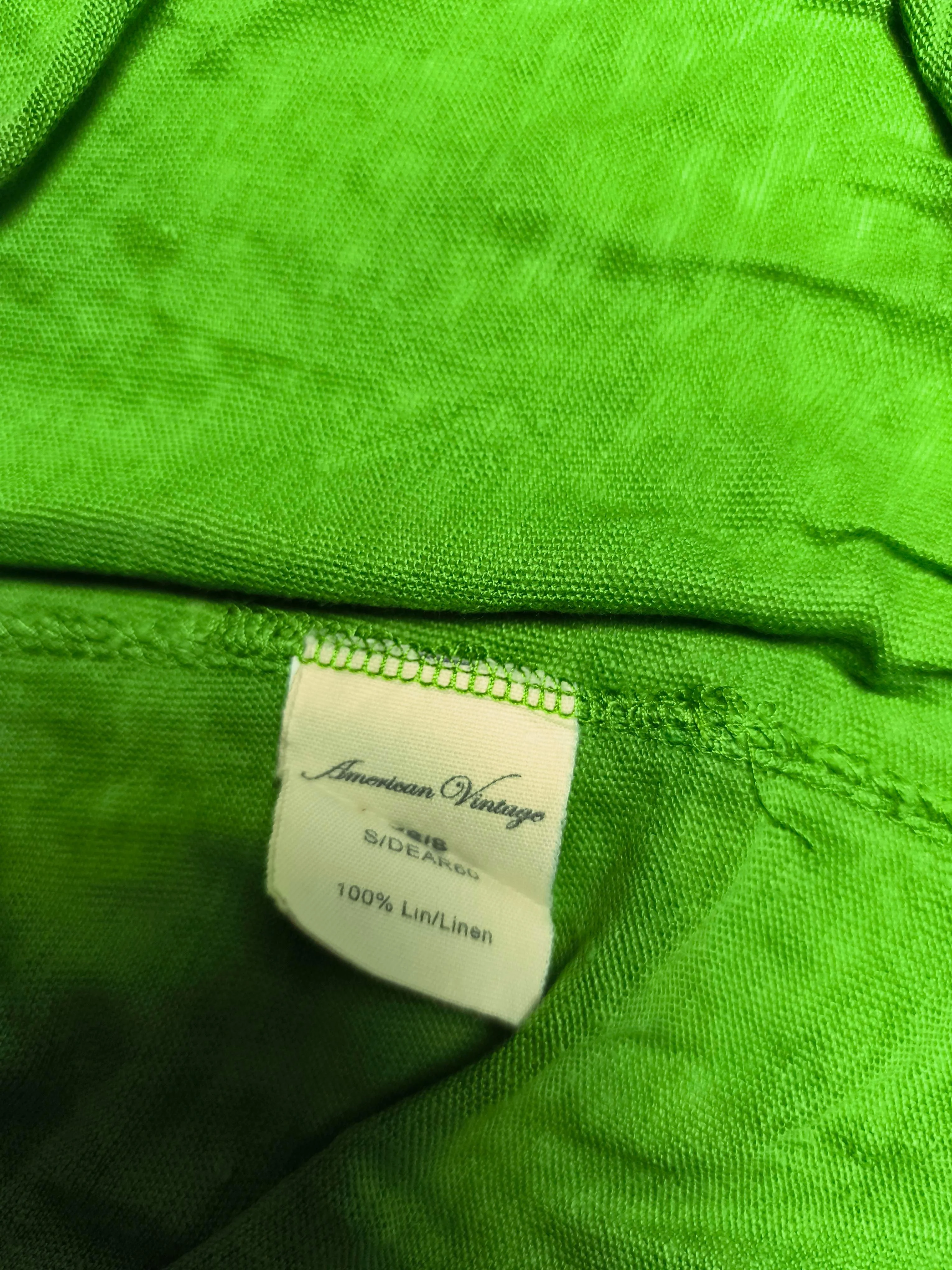 American Vintage Women's T-Shirt XS Green 100% Linen Basic - Image 6