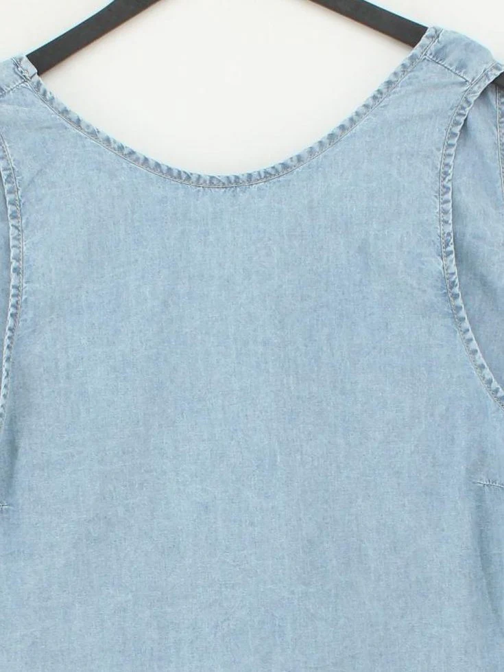 American Vintage Women's Top M Blue 100% Cotton Sleeveless Round Neck Basic - Image 3