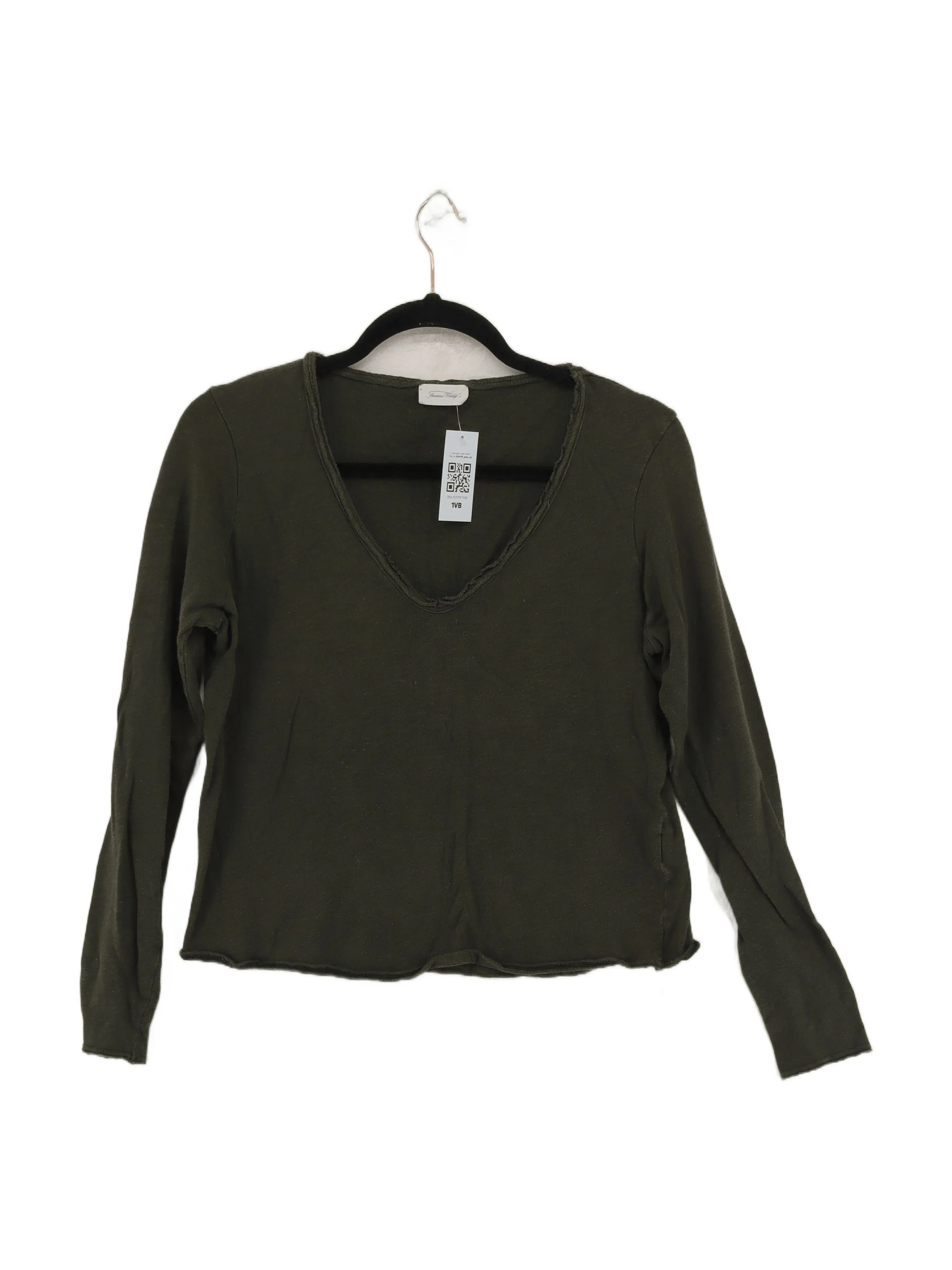 American Vintage Women's Top M Green 100% Cotton Long Sleeve V-Neck Basic