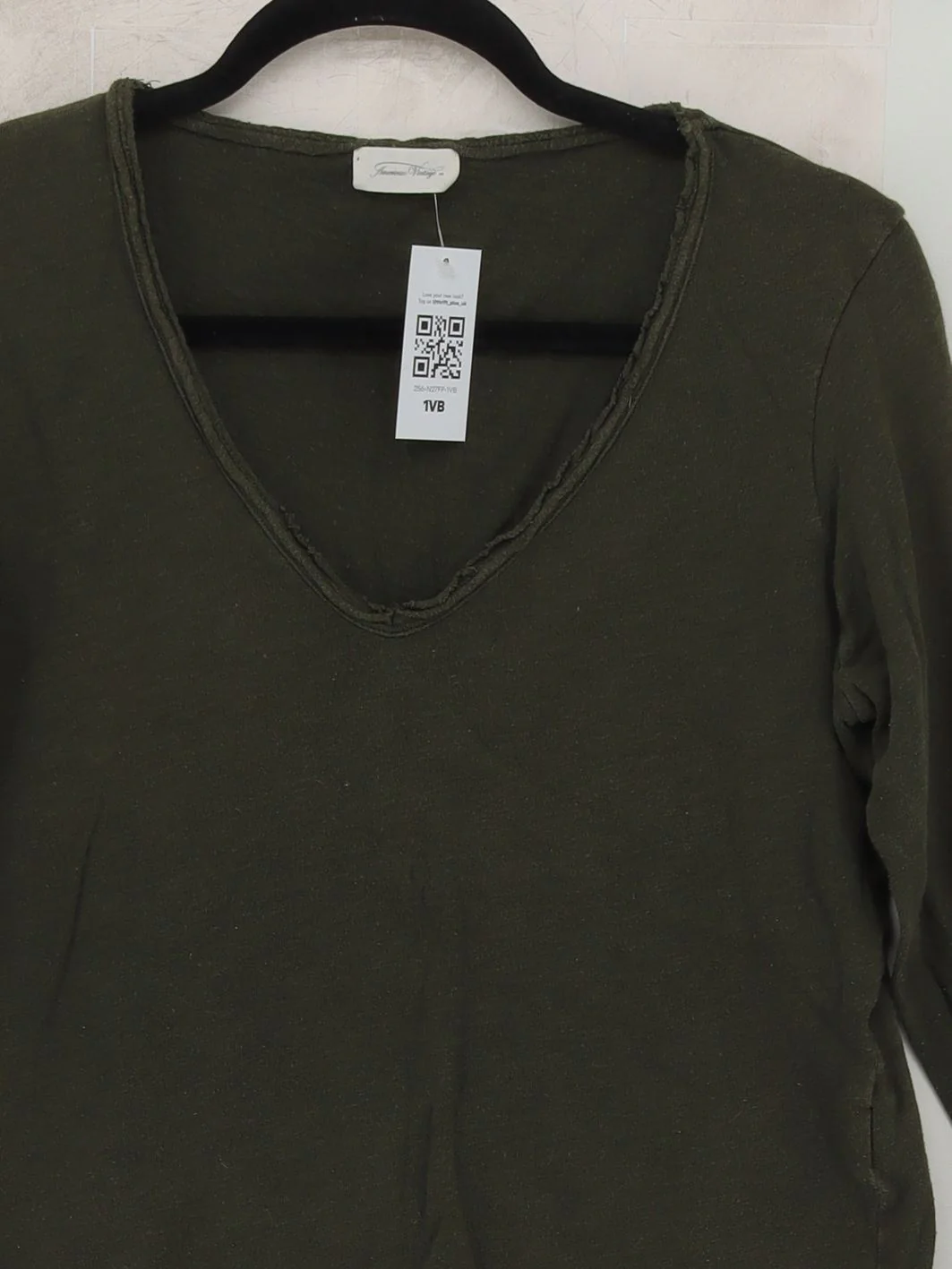 American Vintage Women's Top M Green 100% Cotton Long Sleeve V-Neck Basic - Image 3