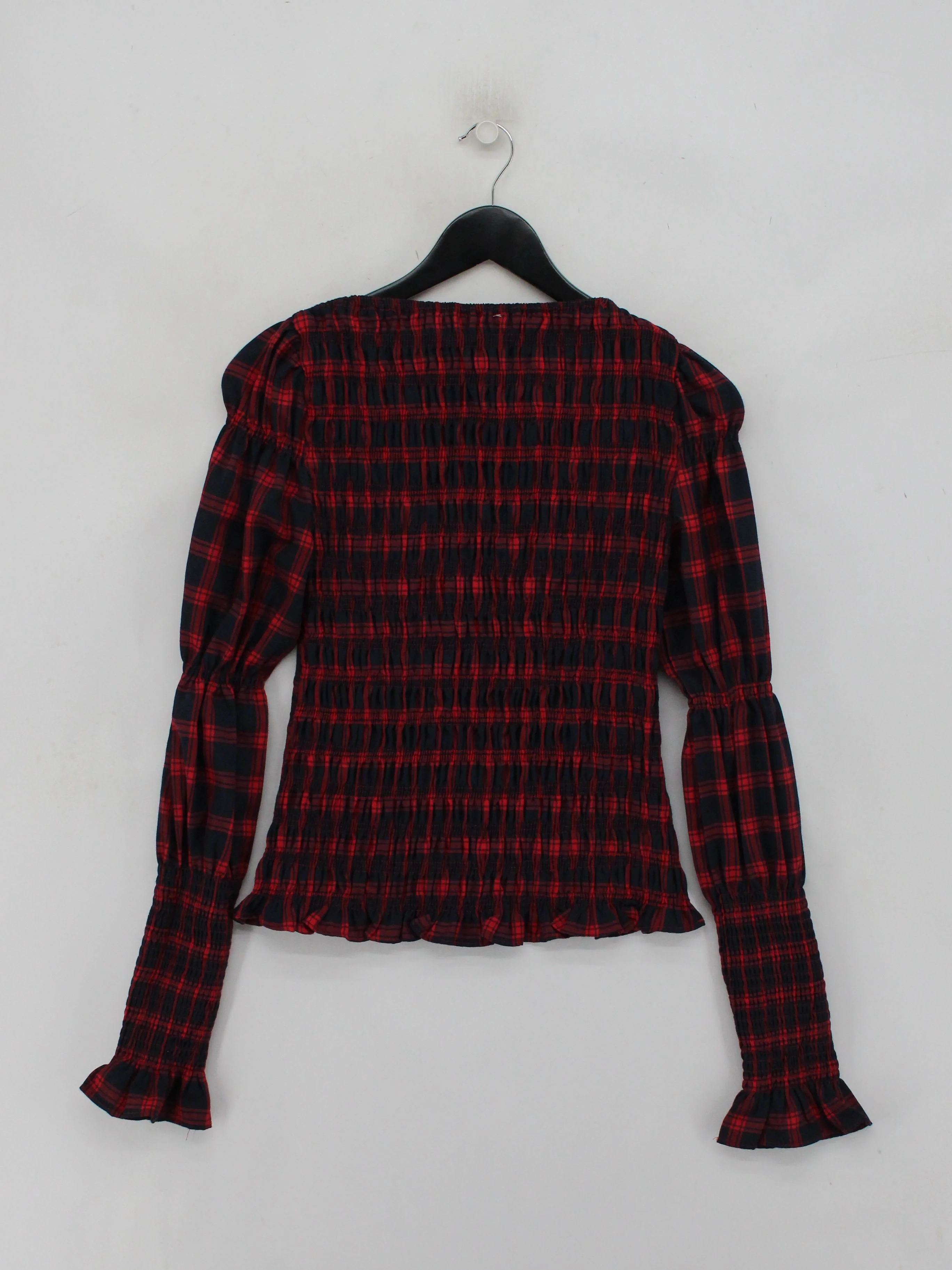 Amy Lynn Women's Top S Red Checkered 100% Cotton Long Sleeve V-Neck Basic - Image 2