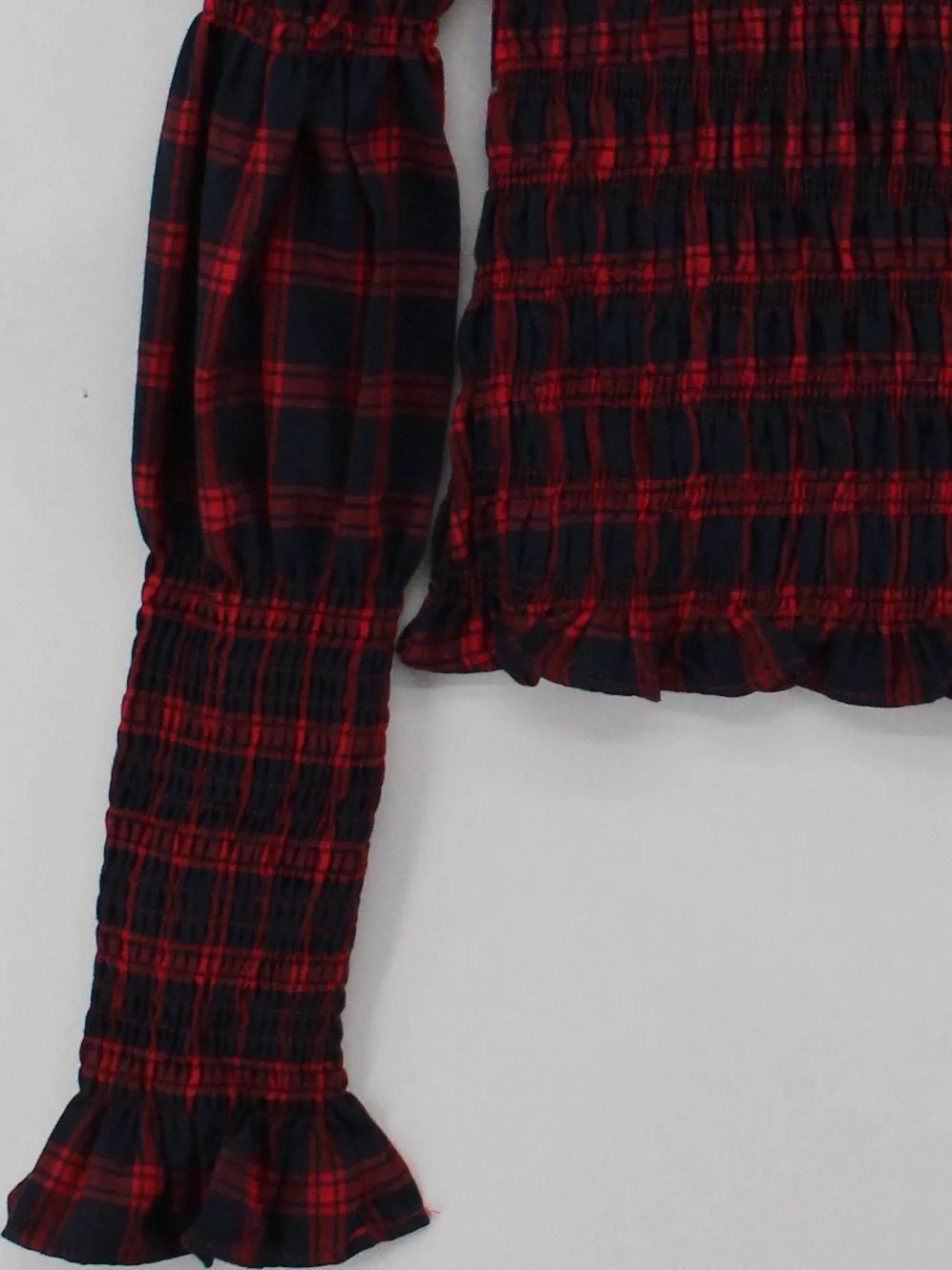 Amy Lynn Women's Top S Red Checkered 100% Cotton Long Sleeve V-Neck Basic - Image 4
