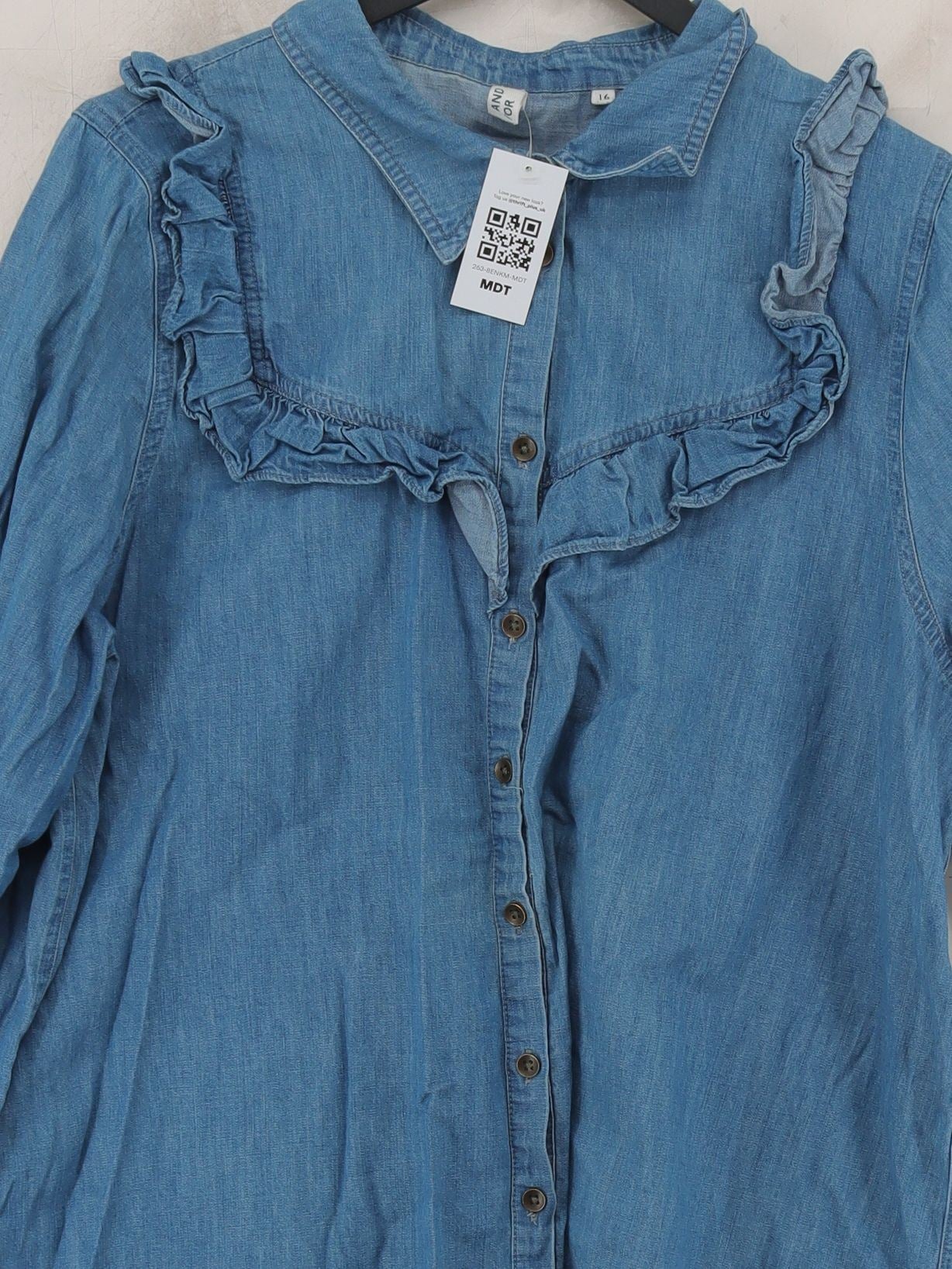 And/or Women's Shirt UK 16 Blue 100% Cotton Long Sleeve Collared Basic - Image 3