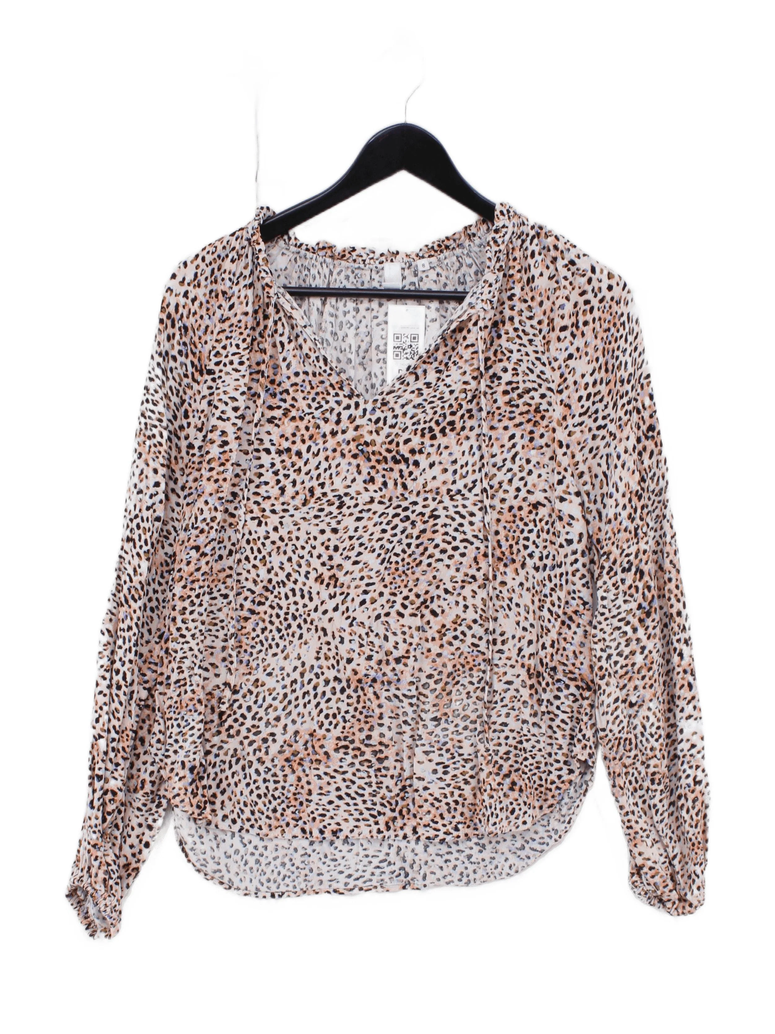 And/or Women's Top UK 8 Multi Animal Print 100% Viscose Long Sleeve V-Neck Basic