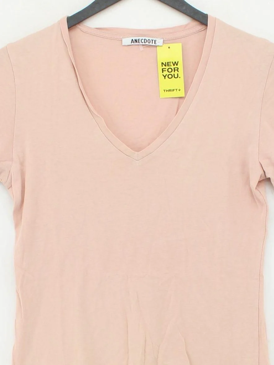 Anecdote Women's T-Shirt XS Pink 100% Cotton Short Sleeve V-Neck Basic - Image 3